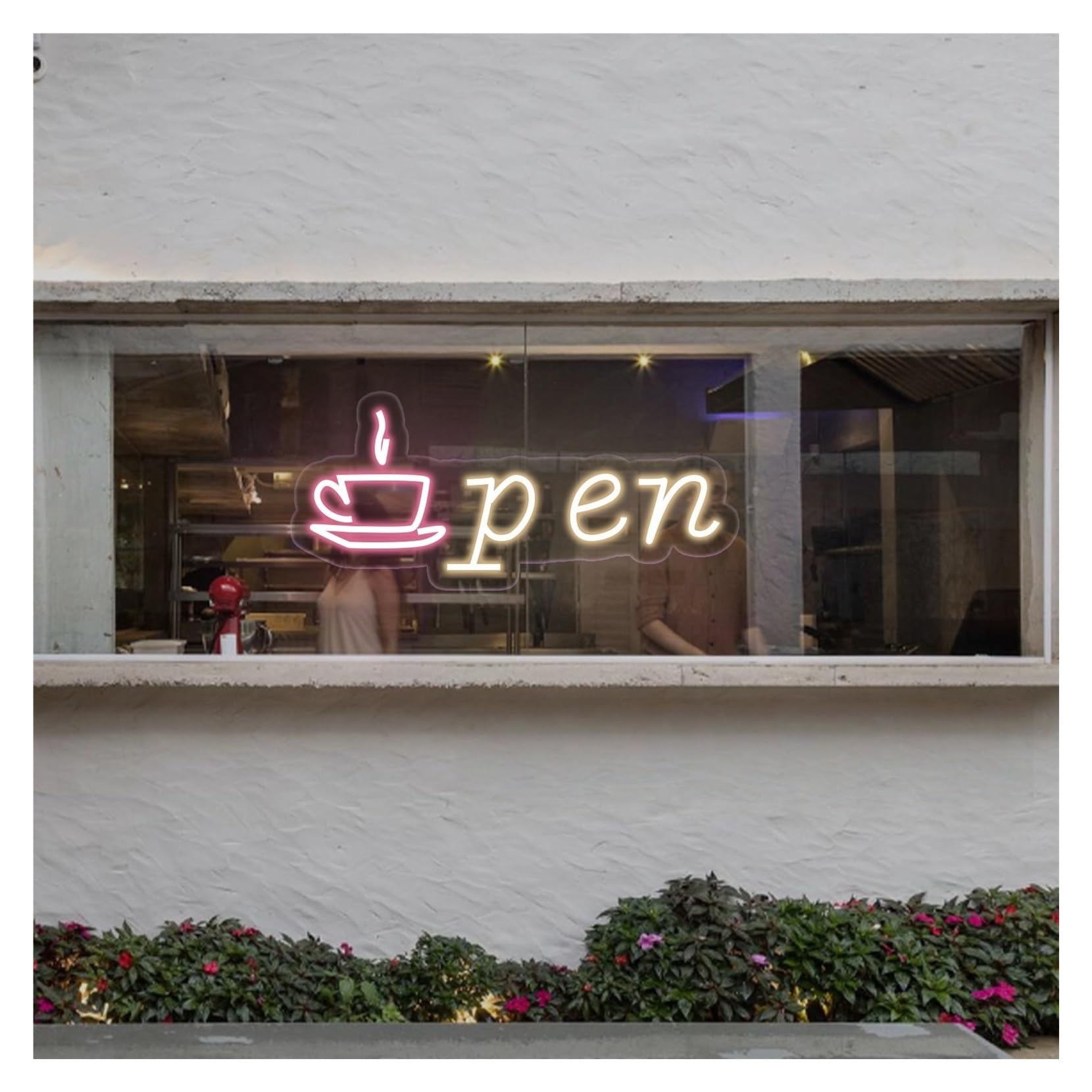 RONGCH Hanging Art Signs Coffee Cup Open Neon Sign,Suitable for Cafe Window Display Decor with Dimmable 18cmx40cm(A)