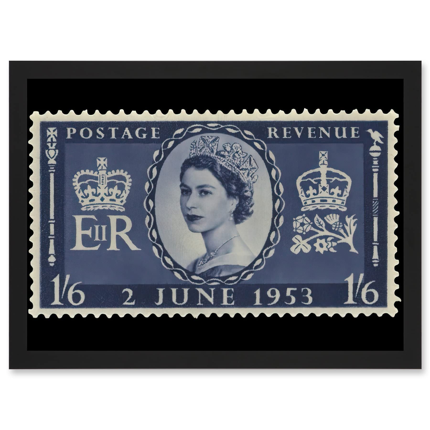 B&Q -  Queen Elizabeth Ii Of England Scotland United Kingdom Coronation Reproduction Stamp 1953 Wall Art PrintA4 Size