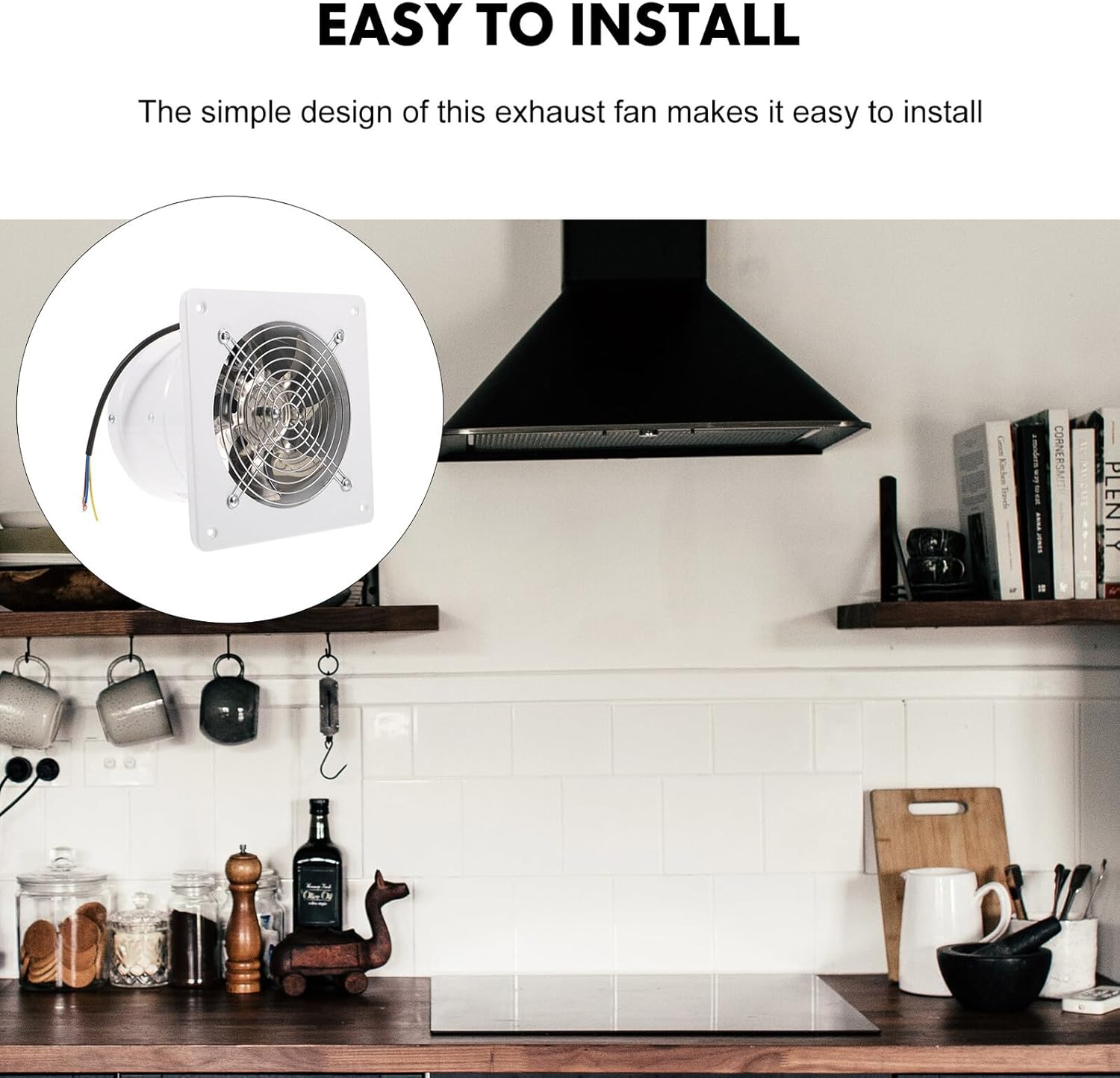 Stainless Steel Kitchen Exhaust Fan 6-inch Window Ventilation Fan with White Frame and Low Noise for Bathroom Toilet Garage Ventilation