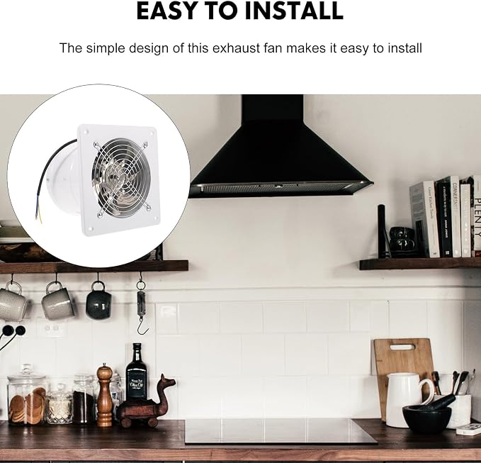 Ventilador de extracción para baño y cocina de acero inoxidable de 6 pulgadas, montado en pared, con cubierta blanca, bajo ruido miniatura 7