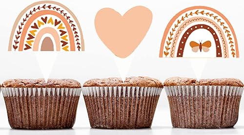Miniatura 5 de 48 piezas Boho Rainbow Party Cupcake Toppers para decoración de fiesta de cumpleaños de arcoíris bohemio