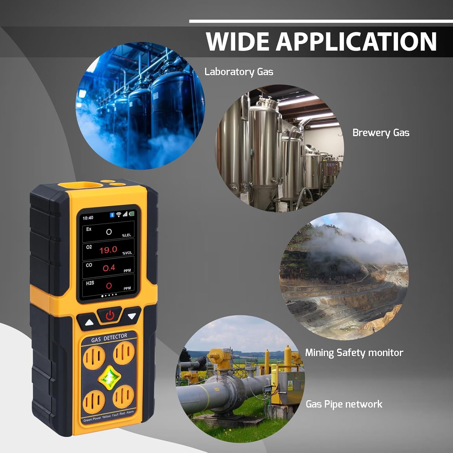 DANOPLUS Gas Detector, 4 Gas Monitor for H2S, CO, LEL and O2, Gas Leak Detector Rechargeable H2S Monitor Clip On, Audible, Vibration, Visual Alarm, 20h Long Battery Life, Safety Proof for Work, Home