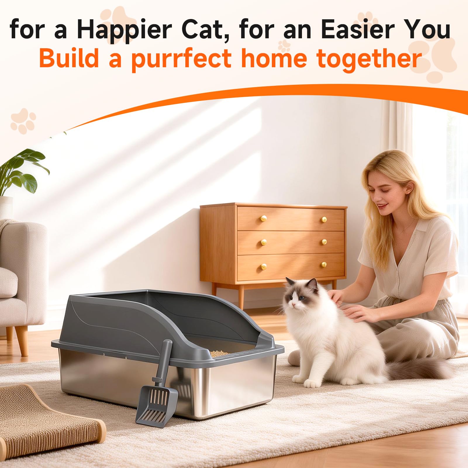 Edelstahl Katzentoilette XL, Schrägwand, Kratzfest, geruchsfrei