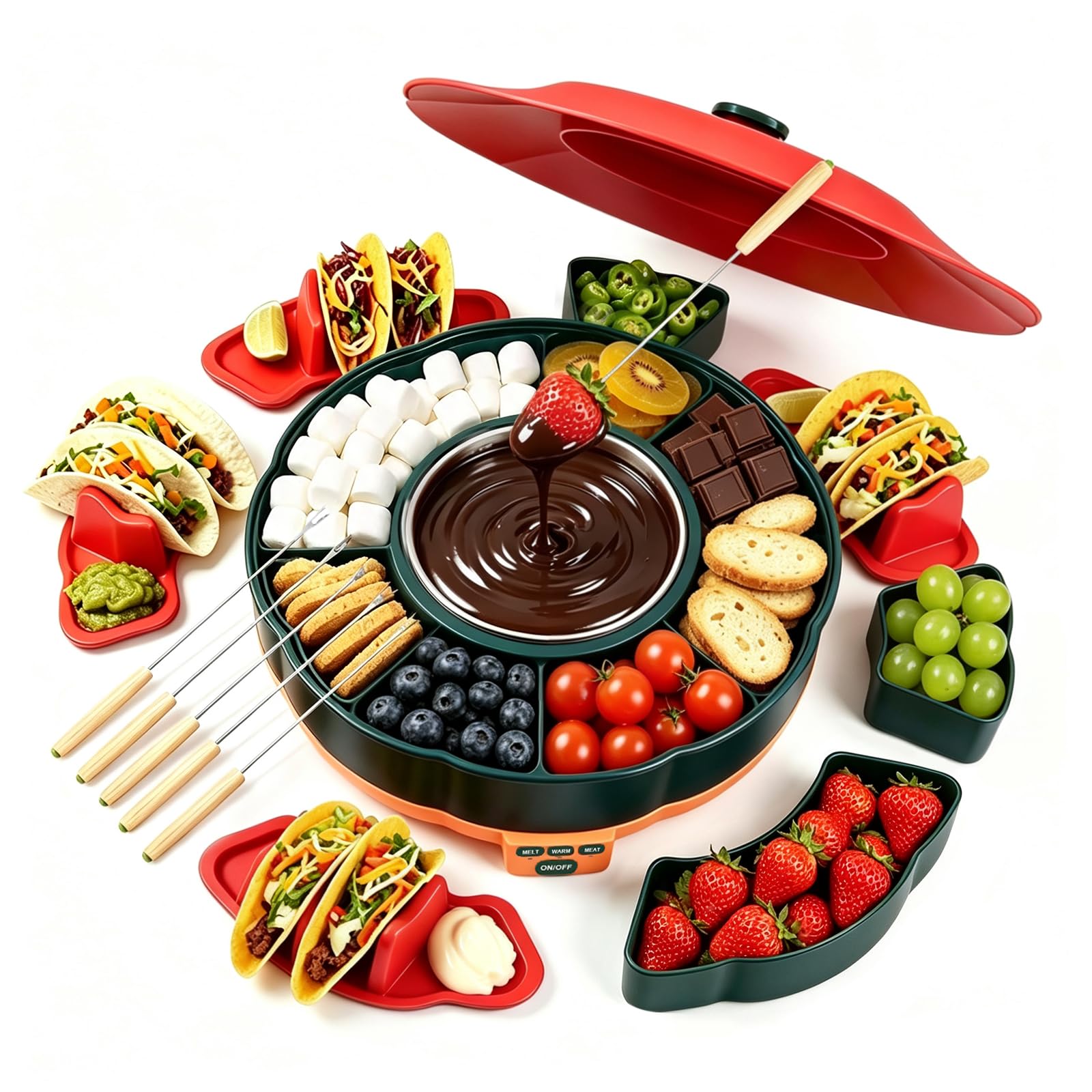 Schokofondue Elektrisch-Set 1000 ml mit 3 Temperaturniveaus 6 Fondue-Gabeln