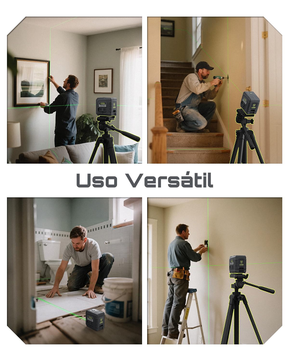 LASGOO Mini Nivel Láser Verde Autonivelante, Láser de Línea Cruzada ideal para Colgar Cuadros y Construcción, Incluye Soporte Magnético Giratorio y Pilas, Compacto y Portátil