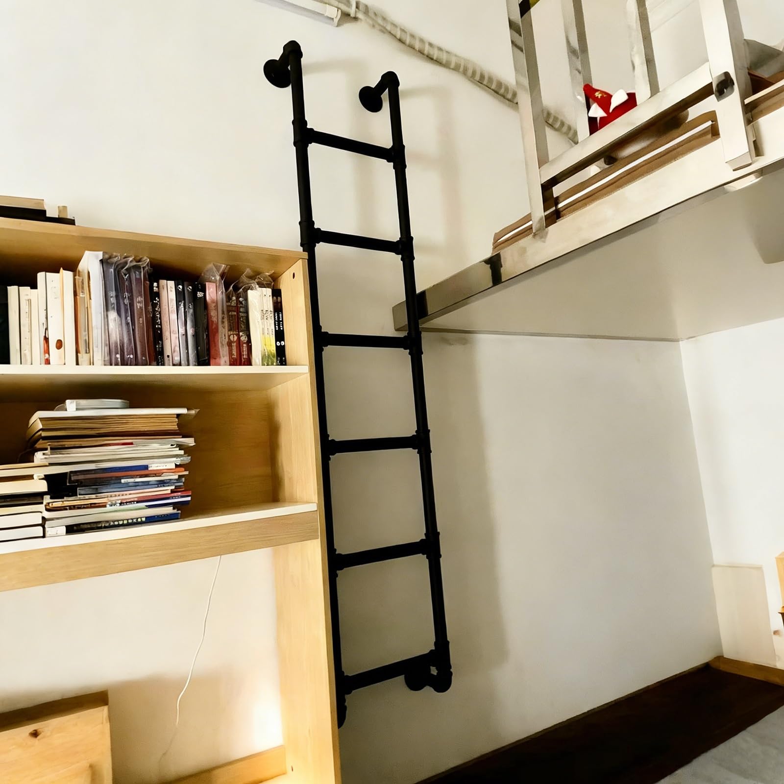 Escalera de Emergencia Industrial Negra, Escalera de ático para literas, Escalera de Pared de 4 peldaños, Escalera de Subida para Uso Interior y Exterior, Capacidad de Carga 150 kg (150 cm/5