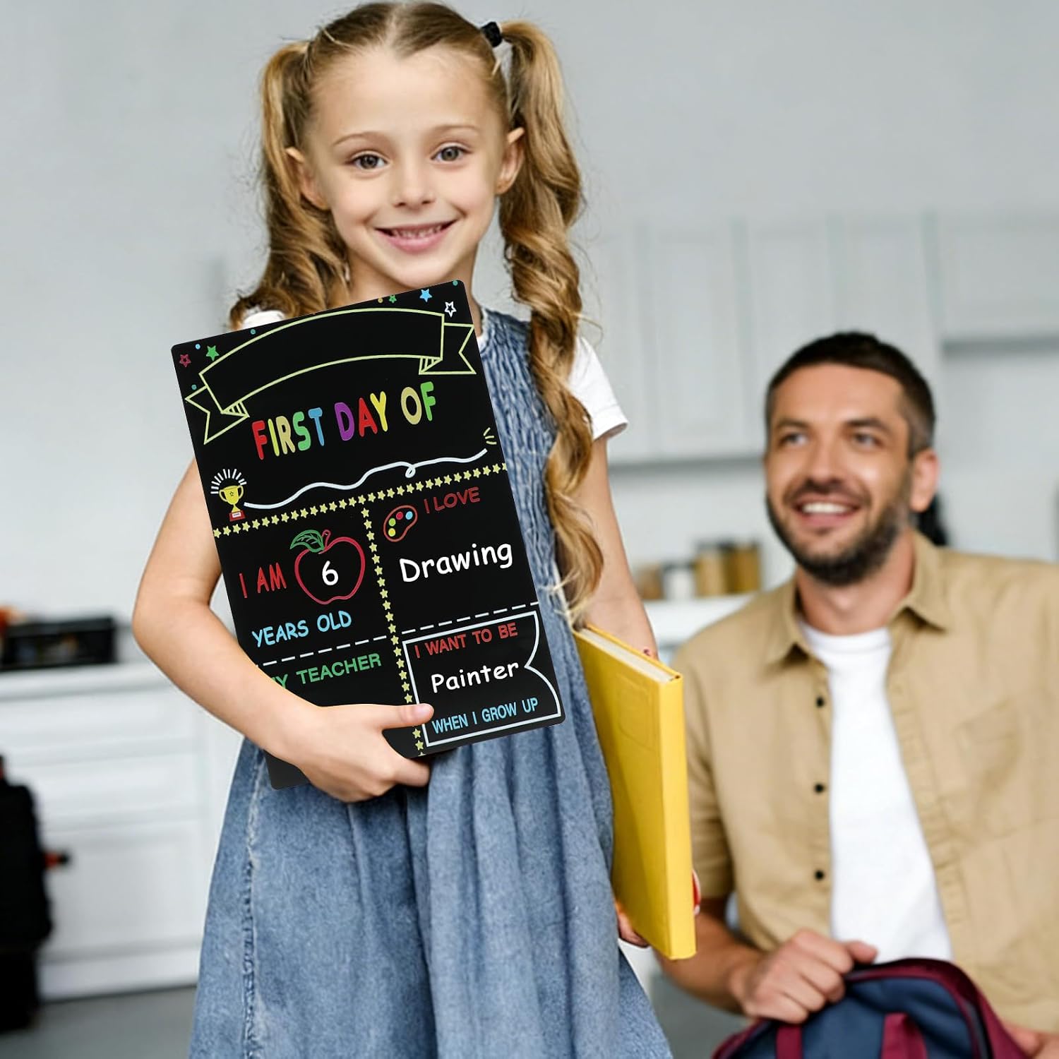 2 Pack First and Last Day of School Signs, 12" x 8" Double-Sided Wooden Chalkboard, Reusable Write & Wipe Photo Prop for Kids, Girls, Boys thumbnail