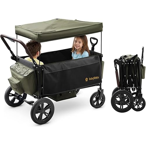 Stroller Wagon for Kids, One-Hand Adjustable Push/Pull Handle, Spacious Storage, 8"/12" All-Terrain Wheels, Canopy with Bug Net, Wagon Stroller for Daily Walks, Short Trips & Grocery Runs