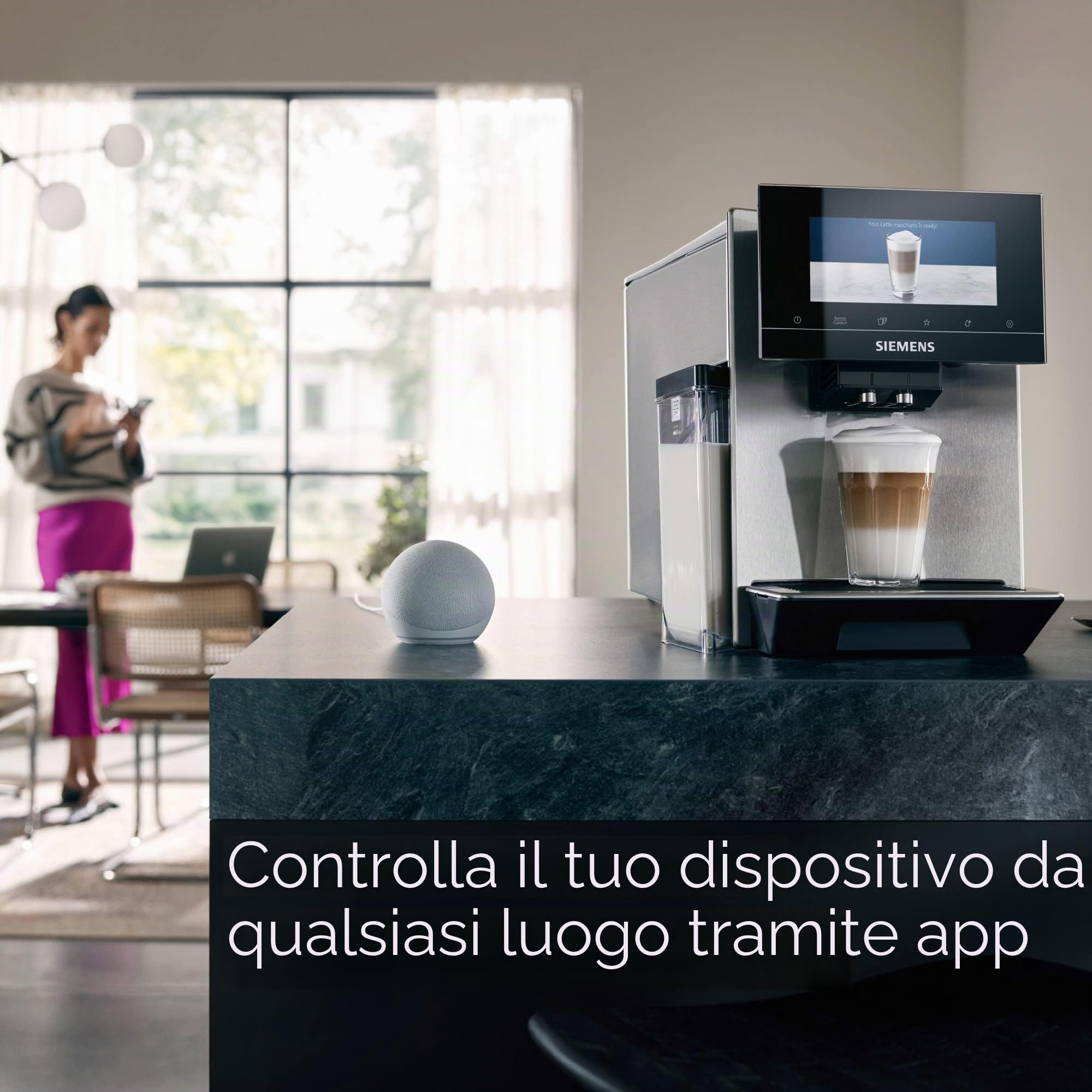 Siemens Macchina da caffè EQ900 TQ903D03, controllo app, display full touch, modalità barista, aromaBoost, riduzione del rumore, pulitura automatica del vapore, 1500 W, acciaio inox