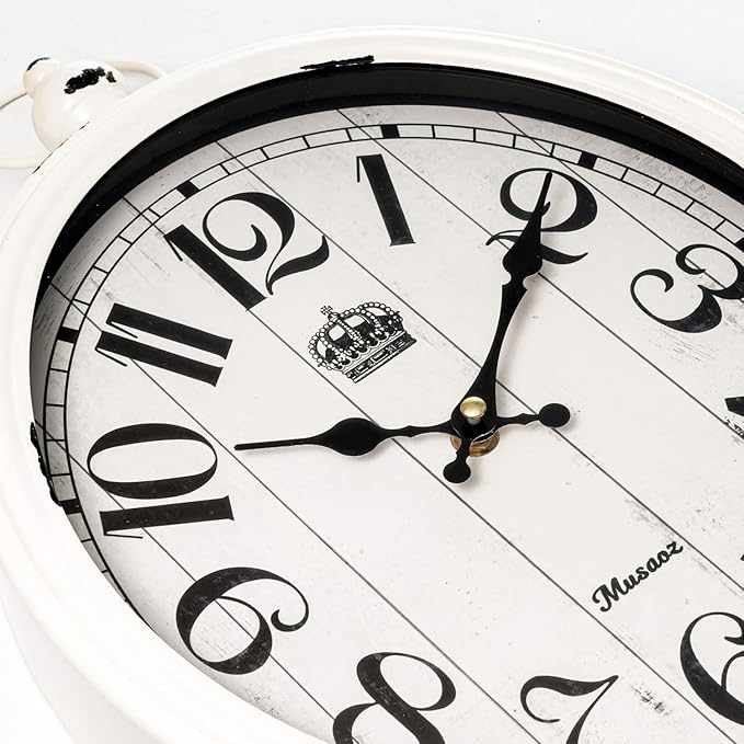 Reloj de Pared Ovalado Metálico 16 Pulgadas Vintage Blanco miniatura 5