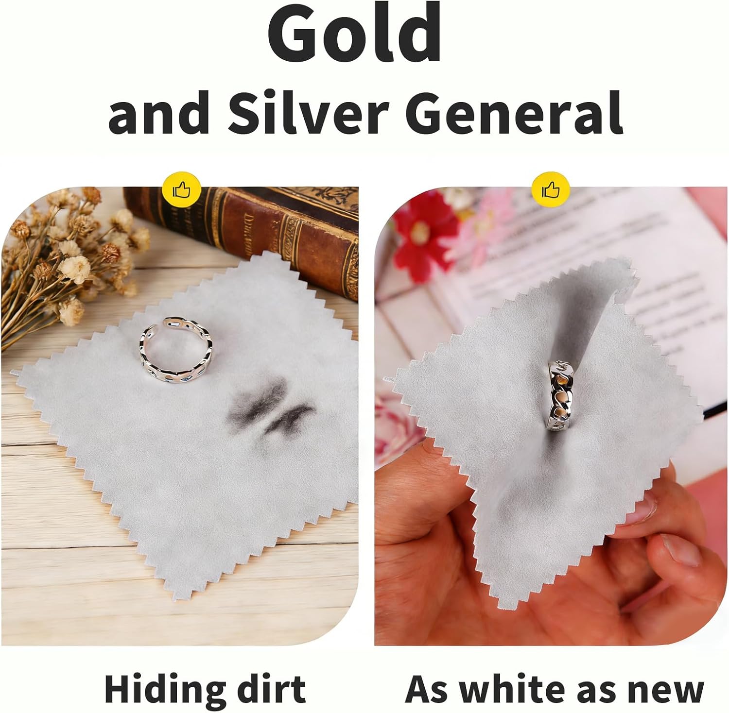 10 Pcs Jewelry Cleaning Cloth Polishing Cloth for Sterling Silver, 3x3 inch Gold and Platinum, Soft Gray Suede Silver Polishing Cloth for Jewelry, Watches & Glasses(10, Gray)
