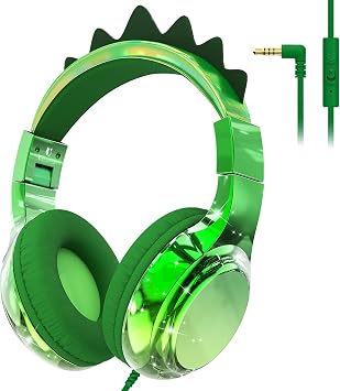 QearFun Kids Dinosaur Headphones with Cord with Mic, 85/94dB Volume Limit