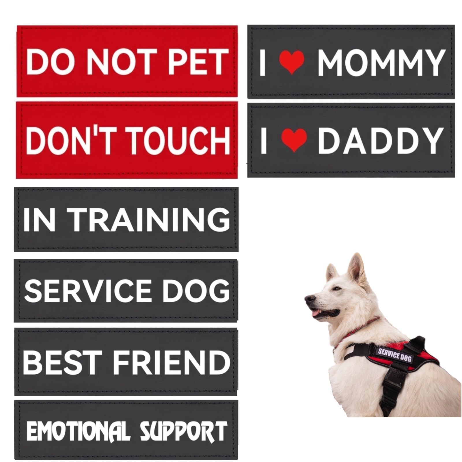 Service Dog Patch 8 Pcs, Do Not Pet, Best Friend, in Training, Emotional Support Patch, (Medium-1.18 x 4.33)