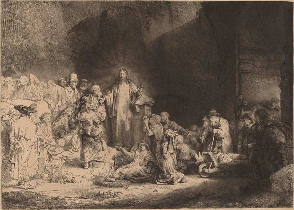 Lámina de Cristo predicando por Rembrandt con acabado mate sin reflejos artísticos