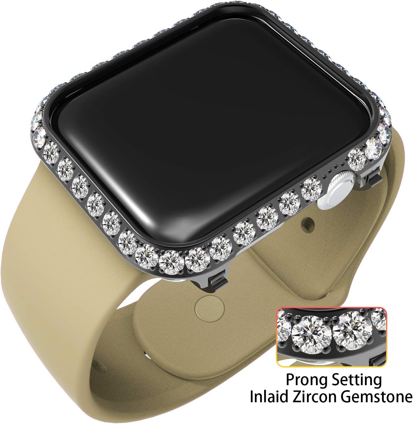 Callancity Compatible Bling Watch Bumper Metal Rhinestone Crystal 3.0 Big Diamond Jewelry Bezel Case face Cover Compatible for Apple Watch Series 5 4 44mm(black)