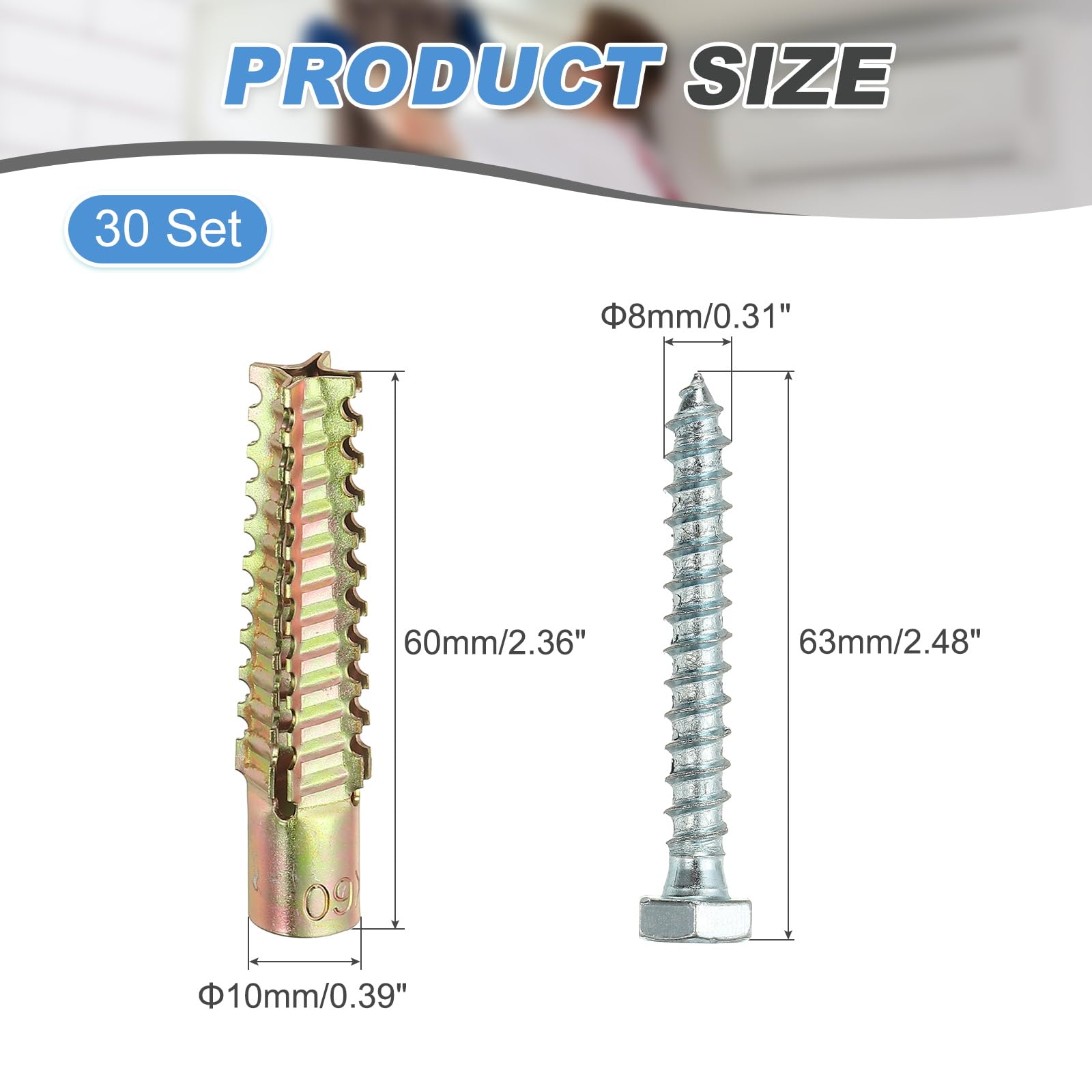 PATIKIL 30 Pcs Drywall Hollow Wall Anchors with Screws 0.31 x 2.52" - Image 2