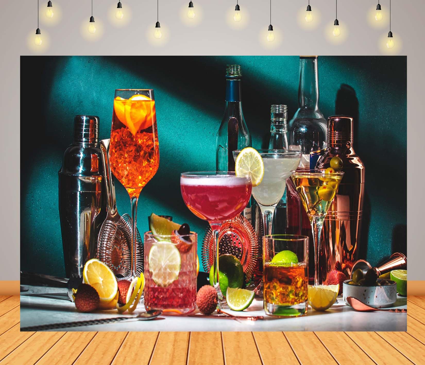 15x8FT (4,6x2,5m) Esposizione Di Cocktail E Bevande Sfondo Fotografico | Esposizione Di Cocktail E Tessuto Background,Bicchieri Colorati Bottiglie,Decorazioni Festa E Foto,Photo Booth