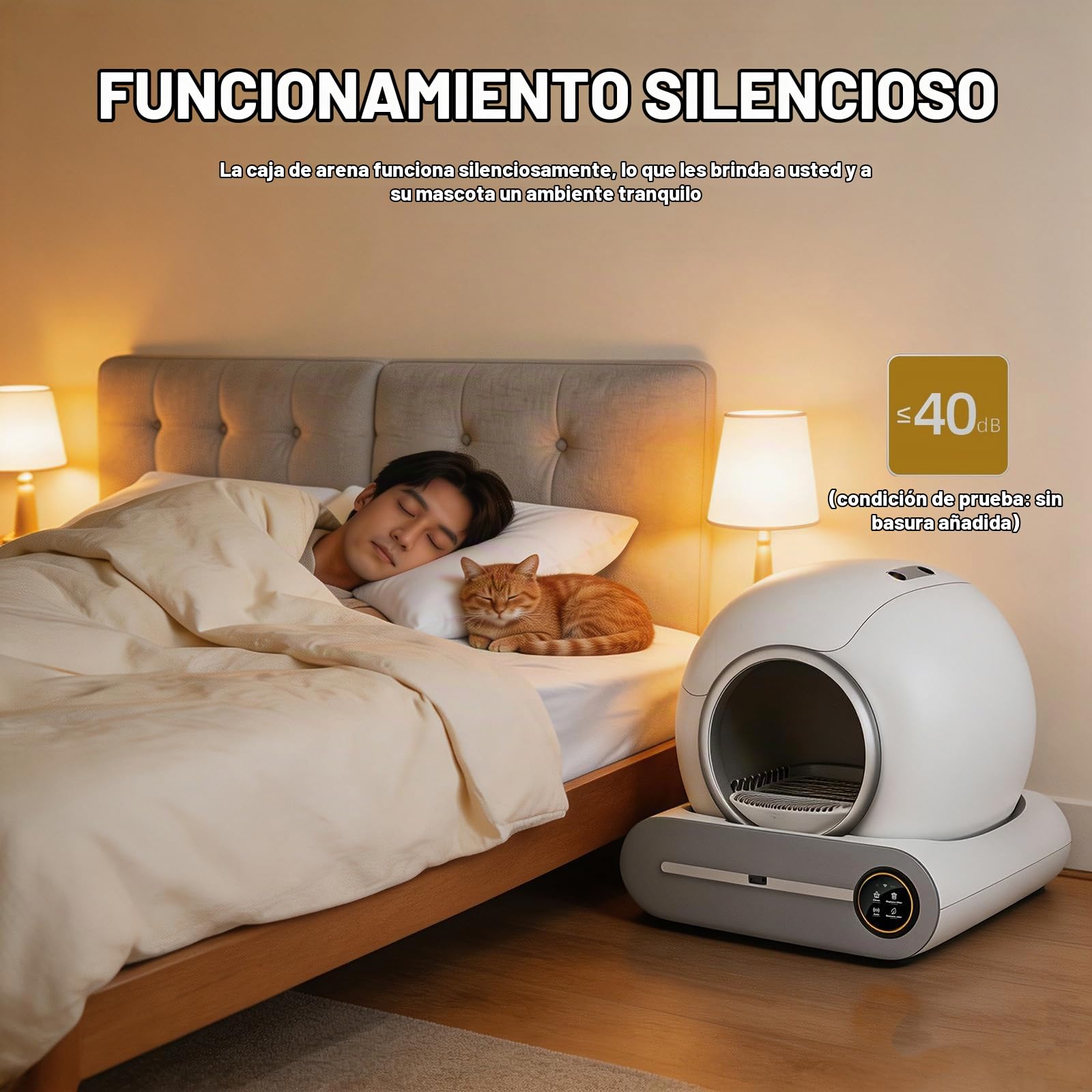 Arenero Autolimpiable para Gatos 65 L + 9 L con Control Aplicación | Sistema de Eliminación de Olores, 6 Rollos de Bolsas Basura, 2 Filtros, 1 Alfombrilla