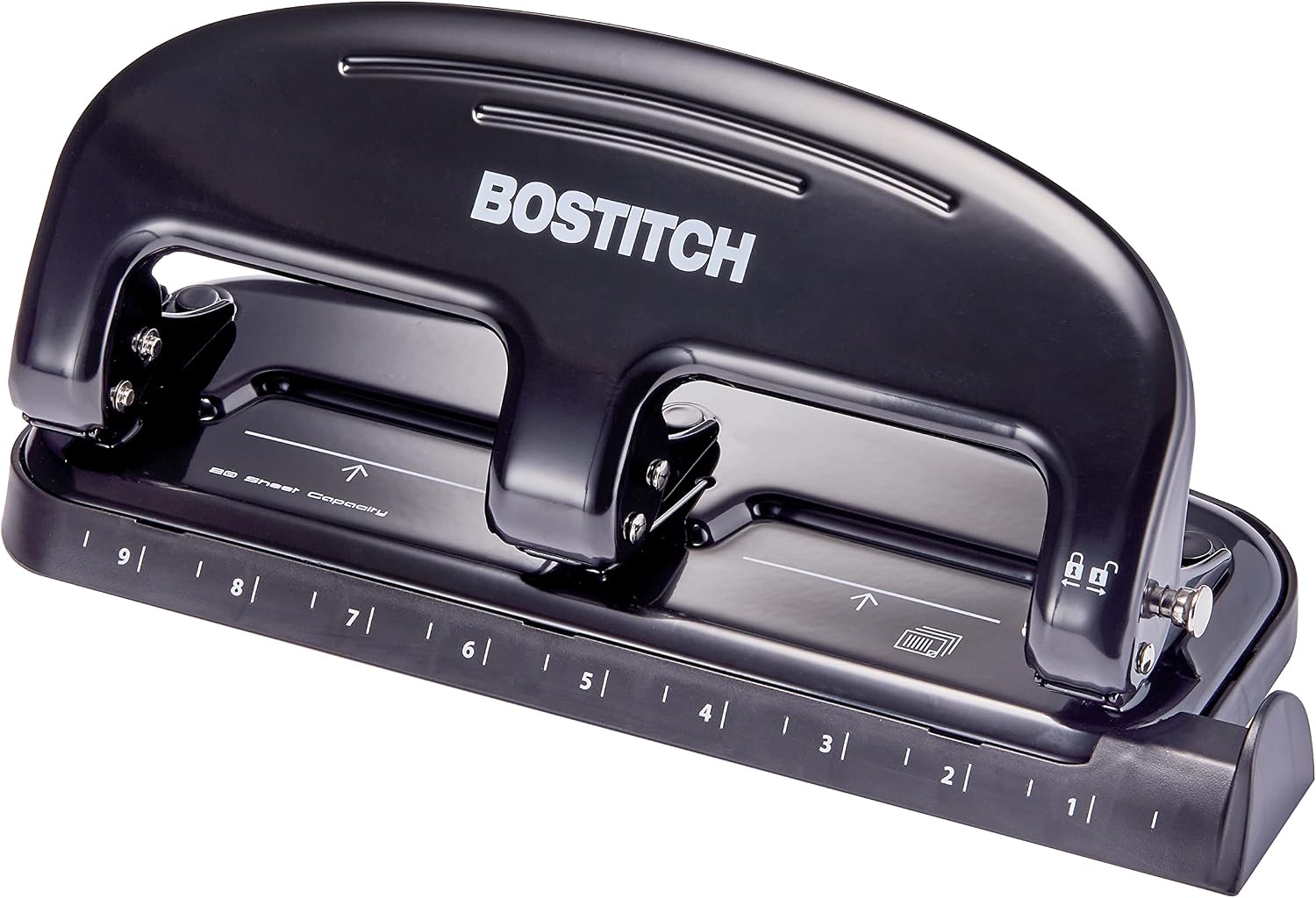 Bostitch Office EZ Squeeze 20 Sheet Standard 3 Hole Punch, Metal Construction, Silver/Black (HP20)