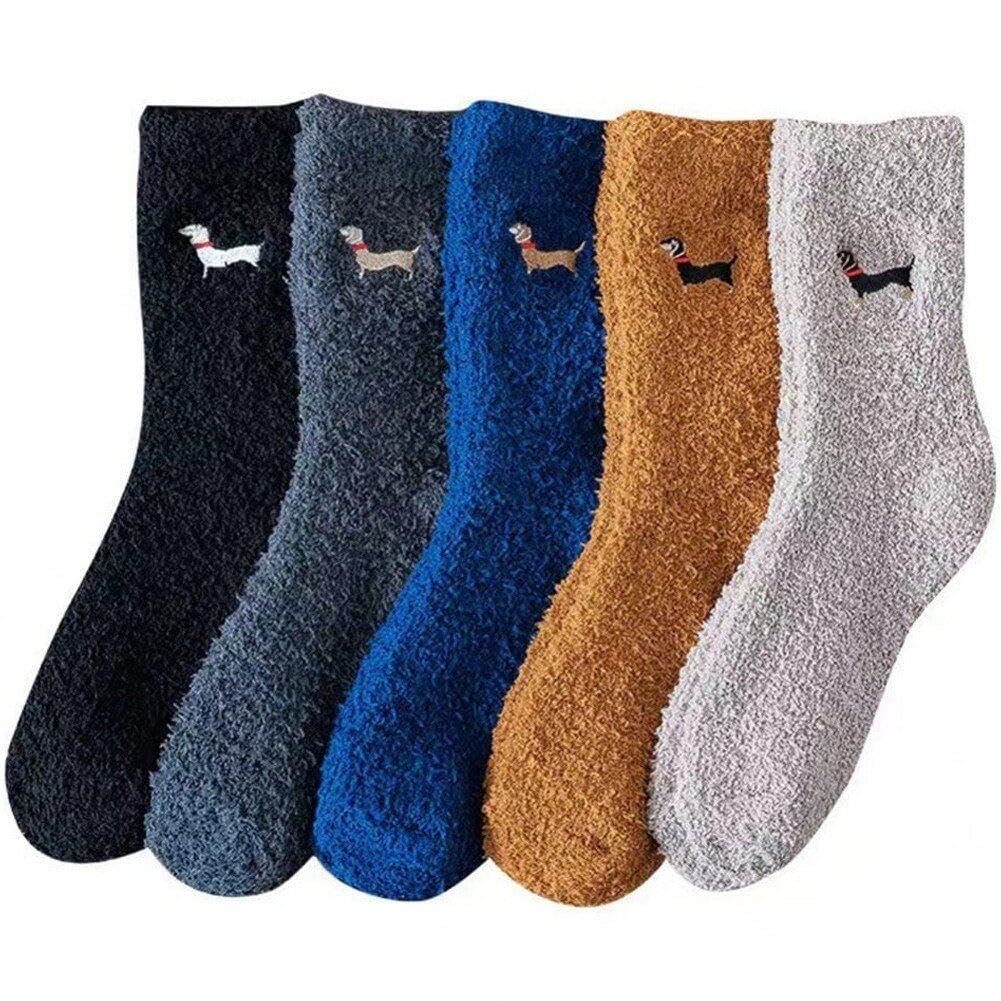 Luxylei 5 Pairs Novelty Crew Socks for Men Funny Dachshund Dog Thicken Winter Warm Socks Casual Breathable Socks for Men