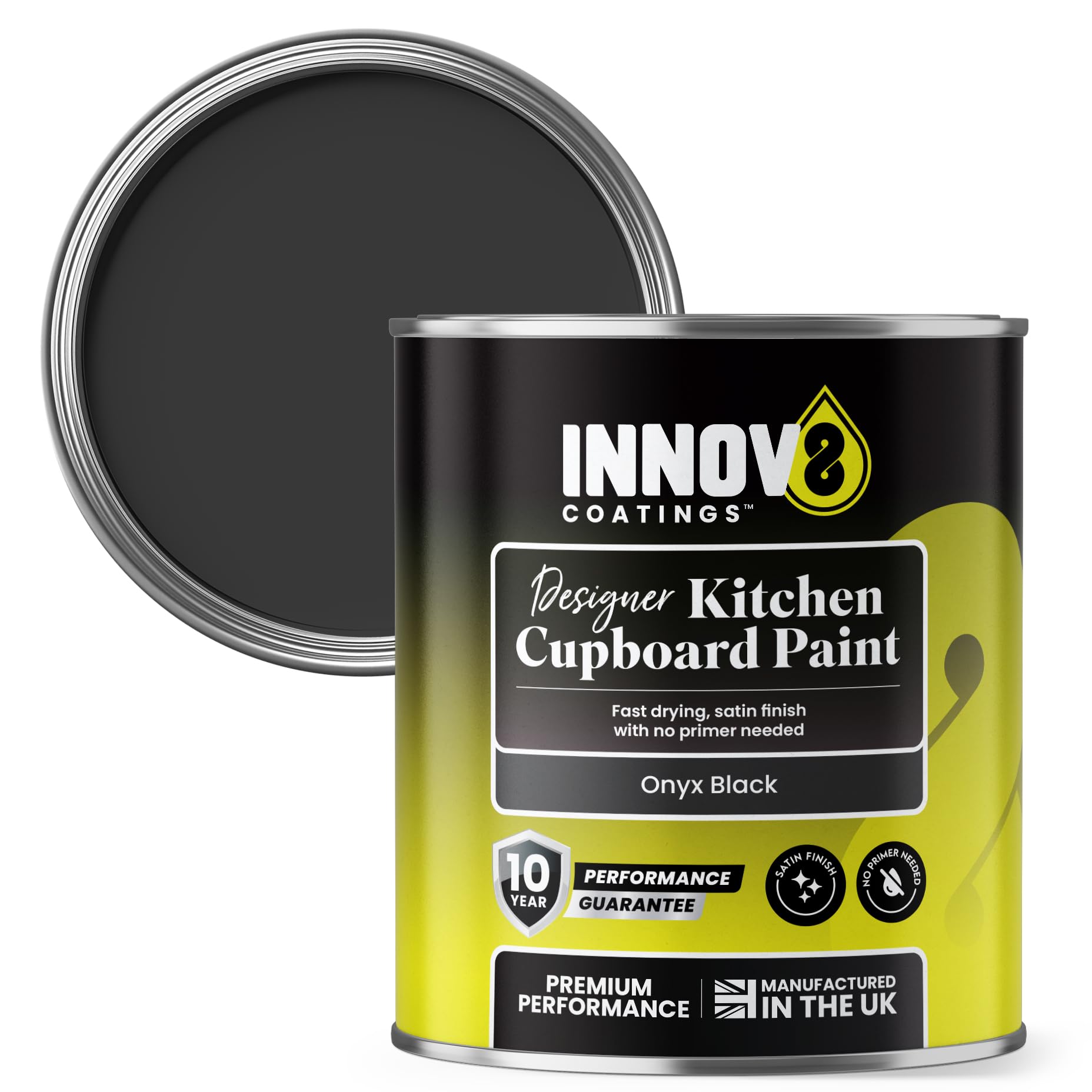 DESIGNER KITCHEN CUPBOARD PAINT - DIY - NO PRIMER OR TOP COAT - SATIN Finish - 750 ml - Onyx Black - Fast Dry - CABINET, FURNITURE, WOOD, MDF, PLASTIC & METAL