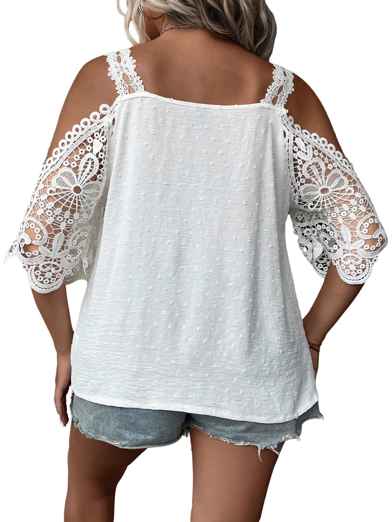 GORGLITTER Camicetta da donna, taglie forti, elegante, estiva, con pizzo, spalle scoperte, stile boho, per il tempo libero