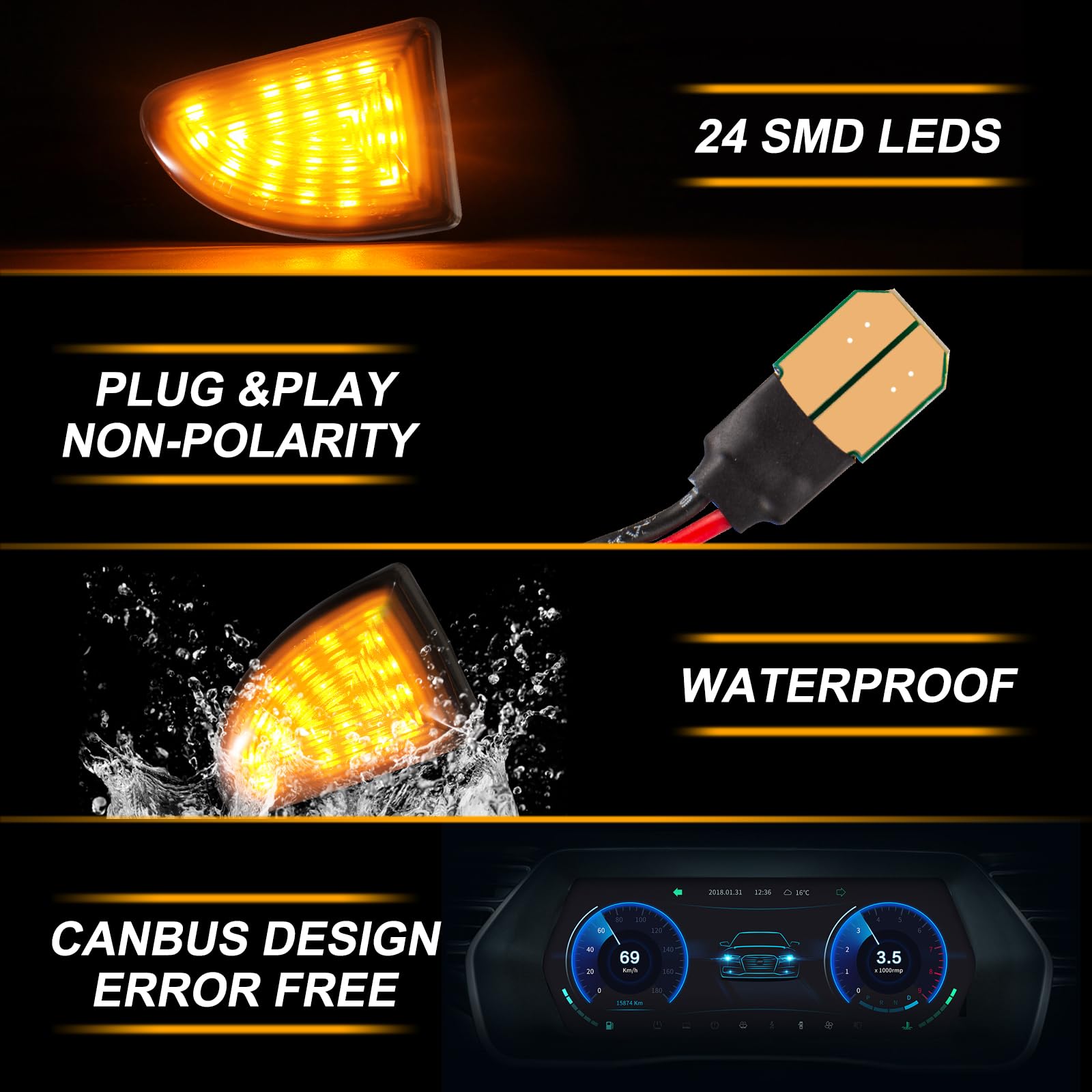 Frecce Laterale a LED per Smart Fortwo W451 Coupe Cabrio 2007-2019, Indicatori di Direzione Laterale a LED Canbus, 2 Pezzi