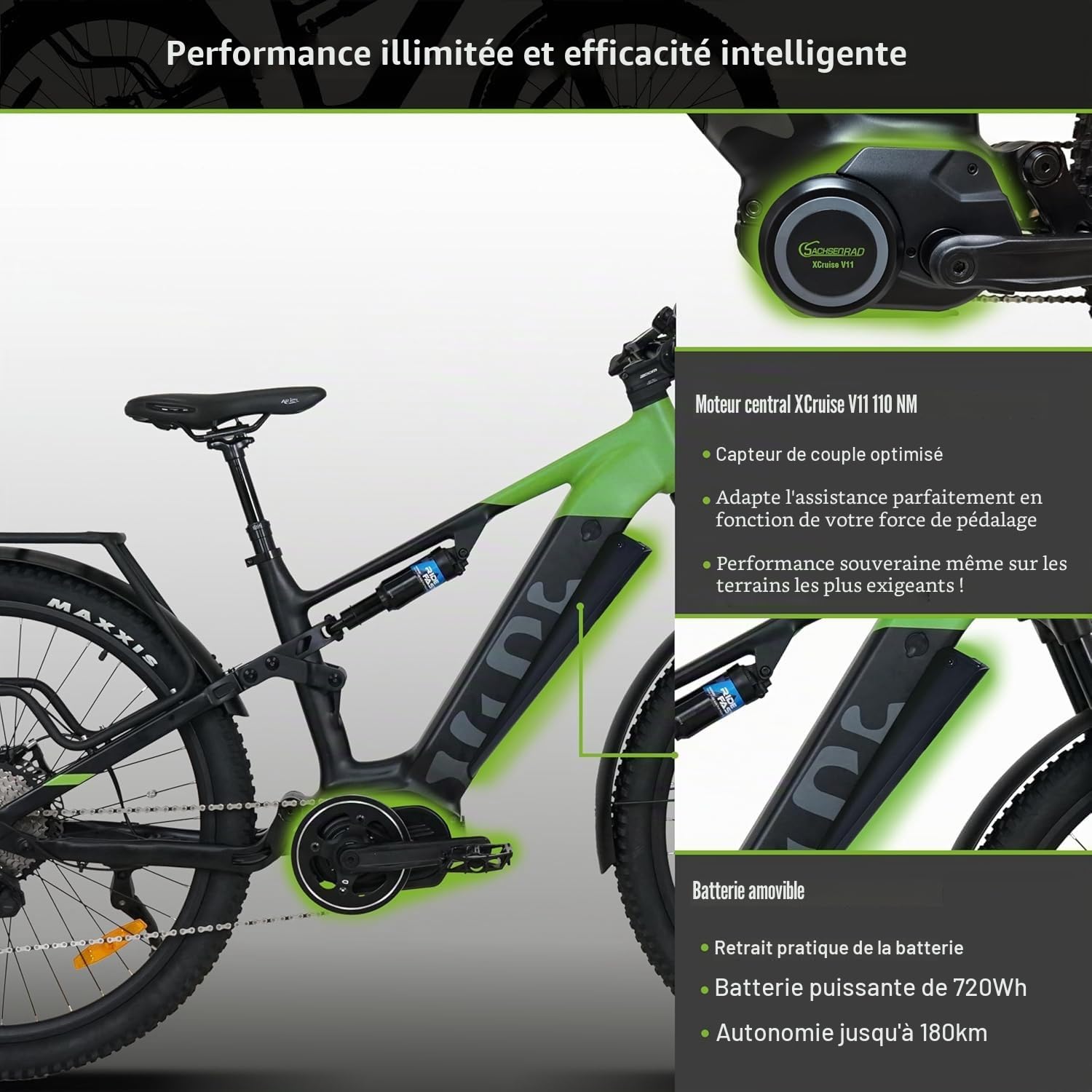 E-SUV M5T Centro Vélo électrique 29" avec Moteur Central 110 Nm, 12 Vitesses, Suspension Avant et arrière, Find My, jusqu'à 180 km, vélo électrique pour Homme et Femme avec Porte-Bagages