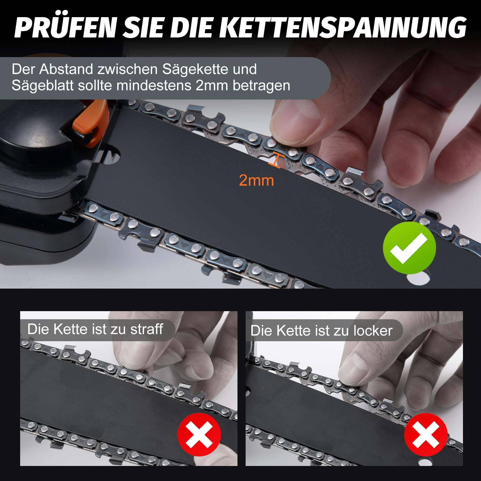 CHANGEMOORE Akku-Hochentaster 21 V, 15 cm Schwertlänge, 10 m/s Kettengeschwindigkeit, 3,6 kg, 2 Ketten, 1,68m Stange, inkl. 2 Akkus & Ladegerät