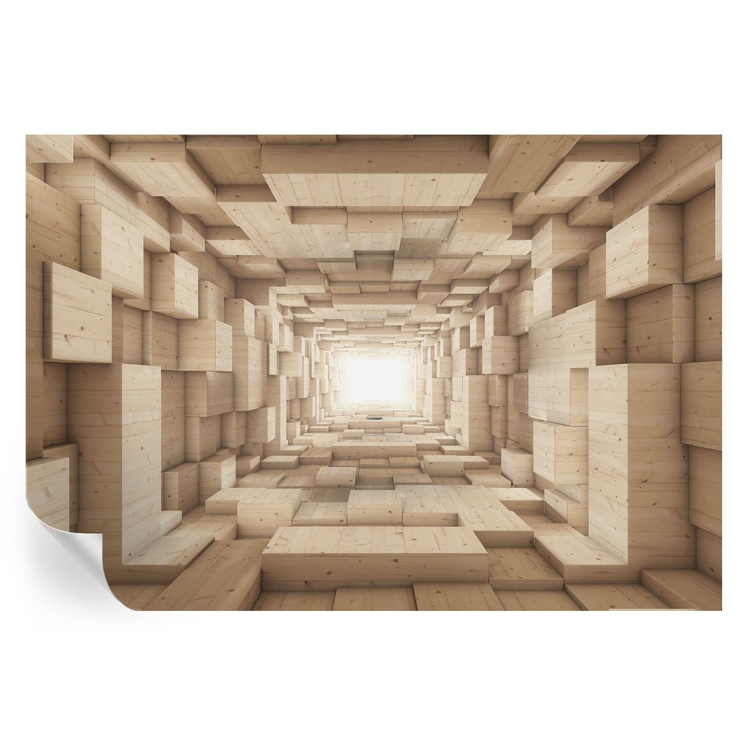 Papel pintado autoadhesivo de 152x104 cm con diseño de túnel de madera para salón grande