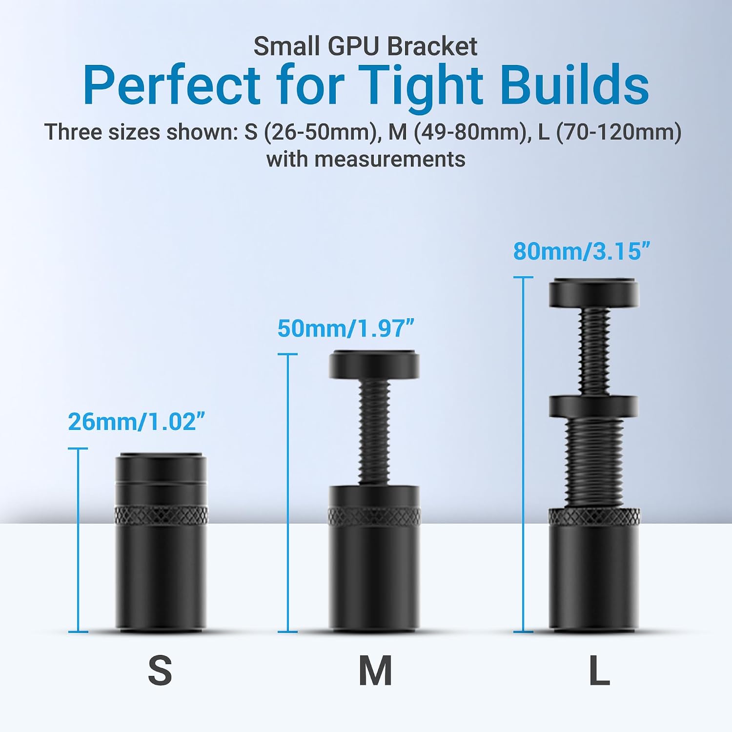 Medium GPU Anti Sag Bracket Adjustable Height Aluminum Support Stand Magnetic for Graphics Card Holder RTX 5090 4090 5070 Mini ITX Micro ATX Tight Builds