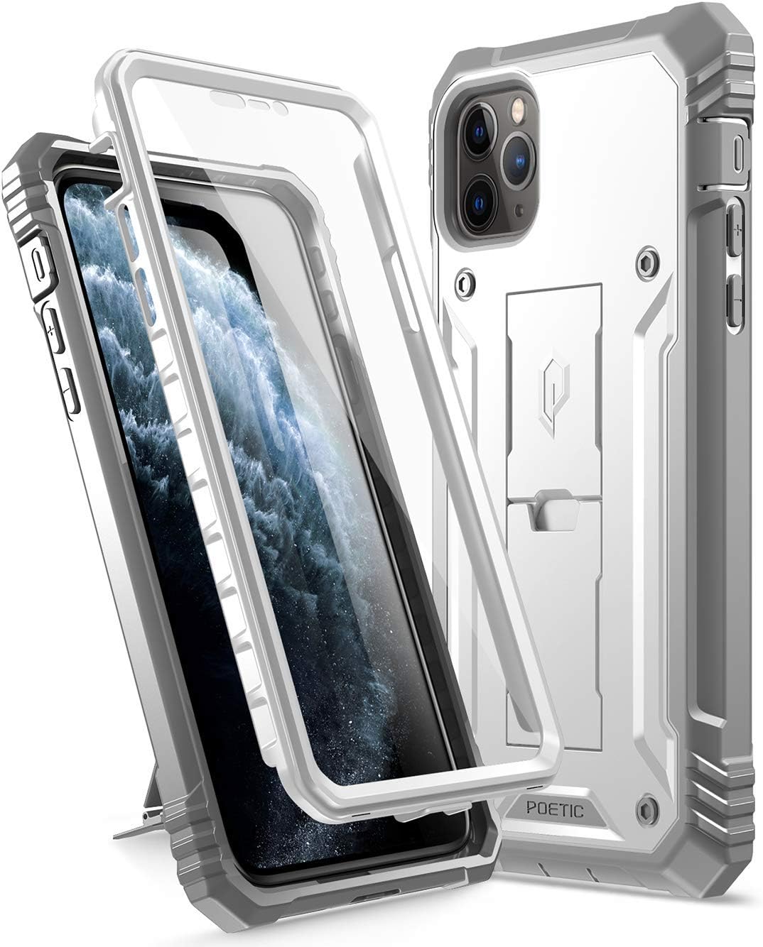 Poetic iPhone 11 Pro Max Rugged Case with Kickstand, Full-Body Dual-Layer Shockproof Protective Cover, Built-in-Screen Protector, Revolution Series, for Apple iPhone 11 Pro Max (2019) 6.5 Inch, White