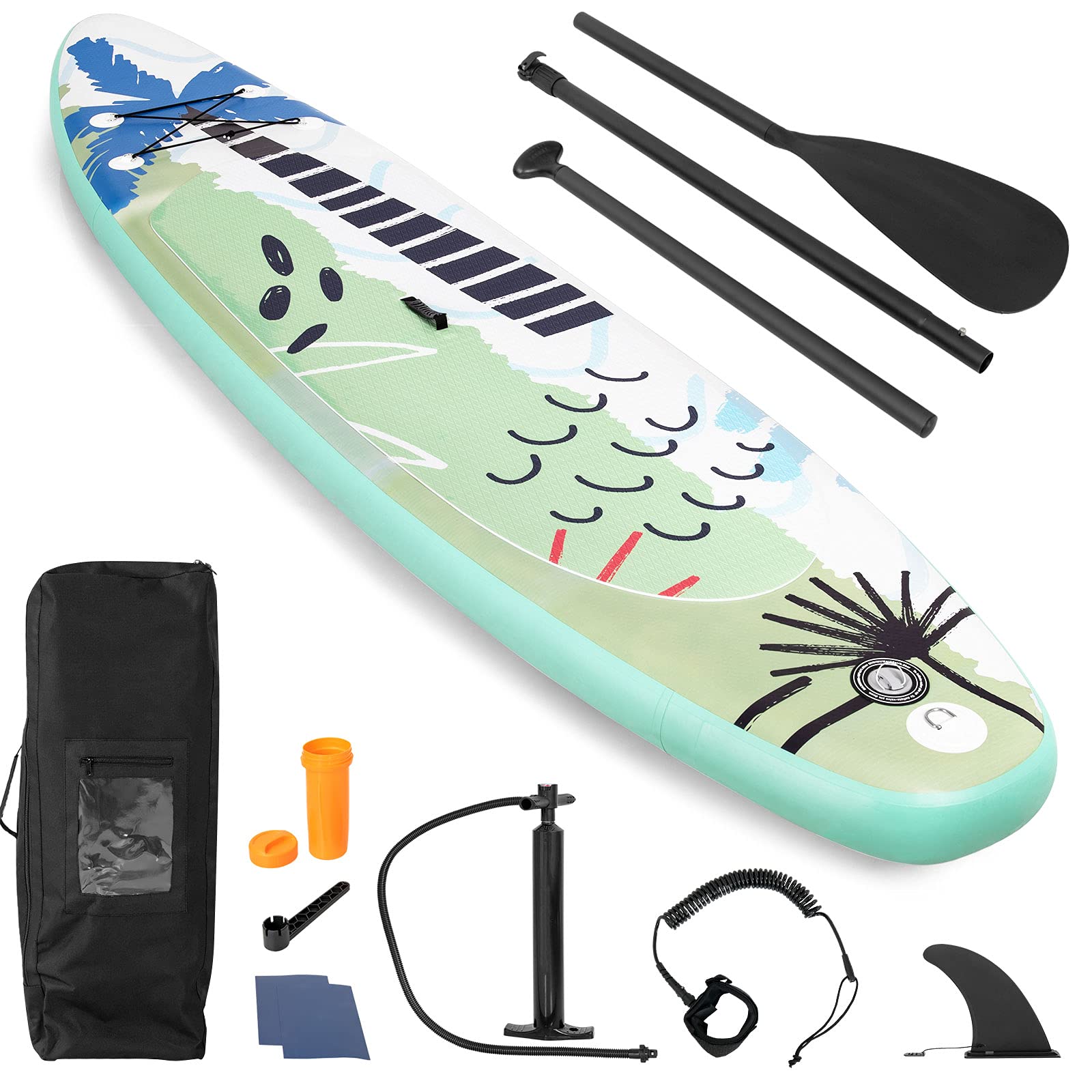 GYMAX Inflatable Paddle Board, 10.5FT/11FT Stand Up SUP Paddleboards with Non-Slip Deck, Adjustable Paddle, Leash, Hand Pump and Backpack