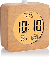 Vista 1 de Plumeet Reloj Despertador Digital de Madera para Dormitorios, Reloj Despertador de Madera de 4'' a Batería con Repetición y Luz Nocturna, Reloj