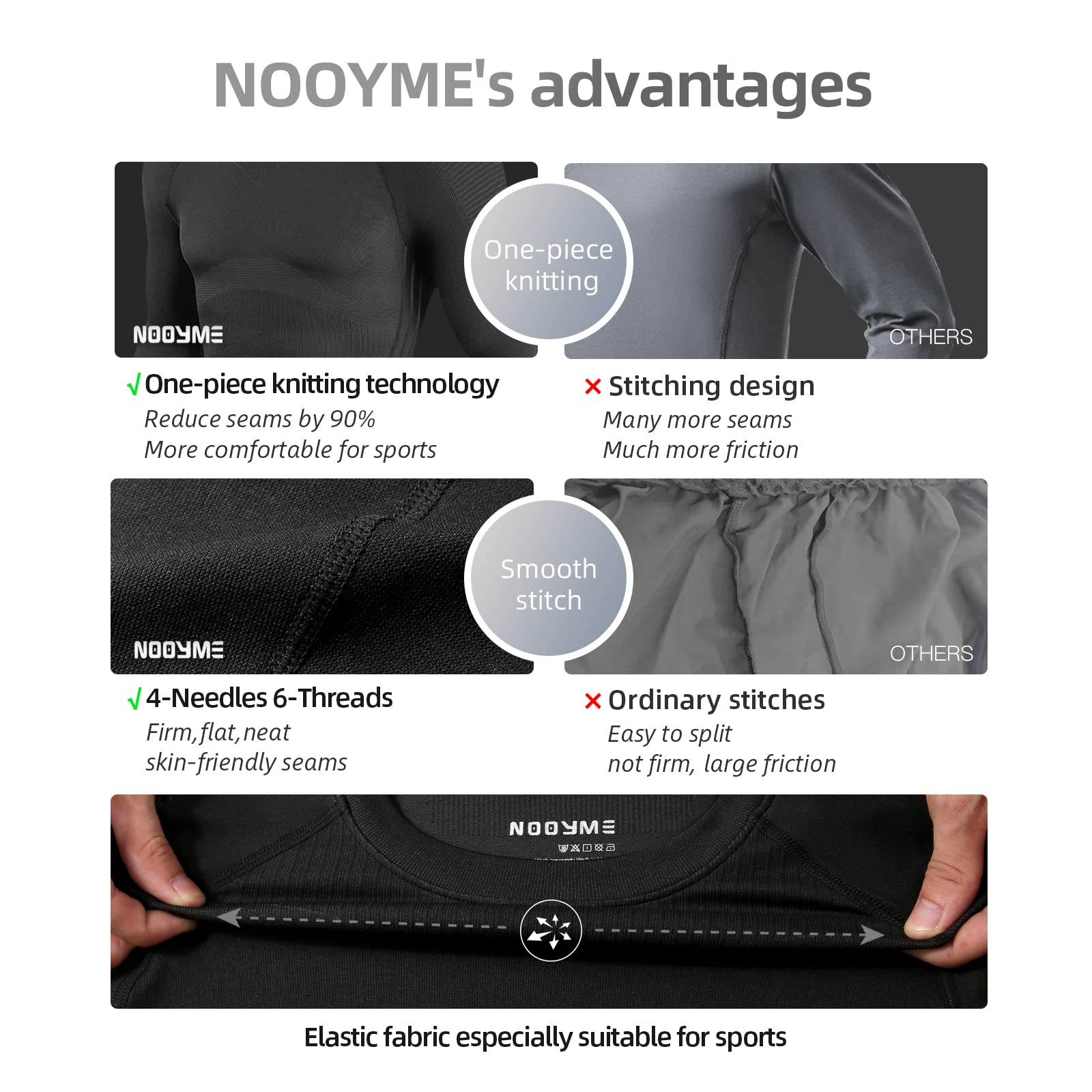NOOYME Intimo Termico Uomo Biancheria Intima Termica Uomo Traspirante Asciugatura Rapida per Sci Ciclismo Corsa Allenamento