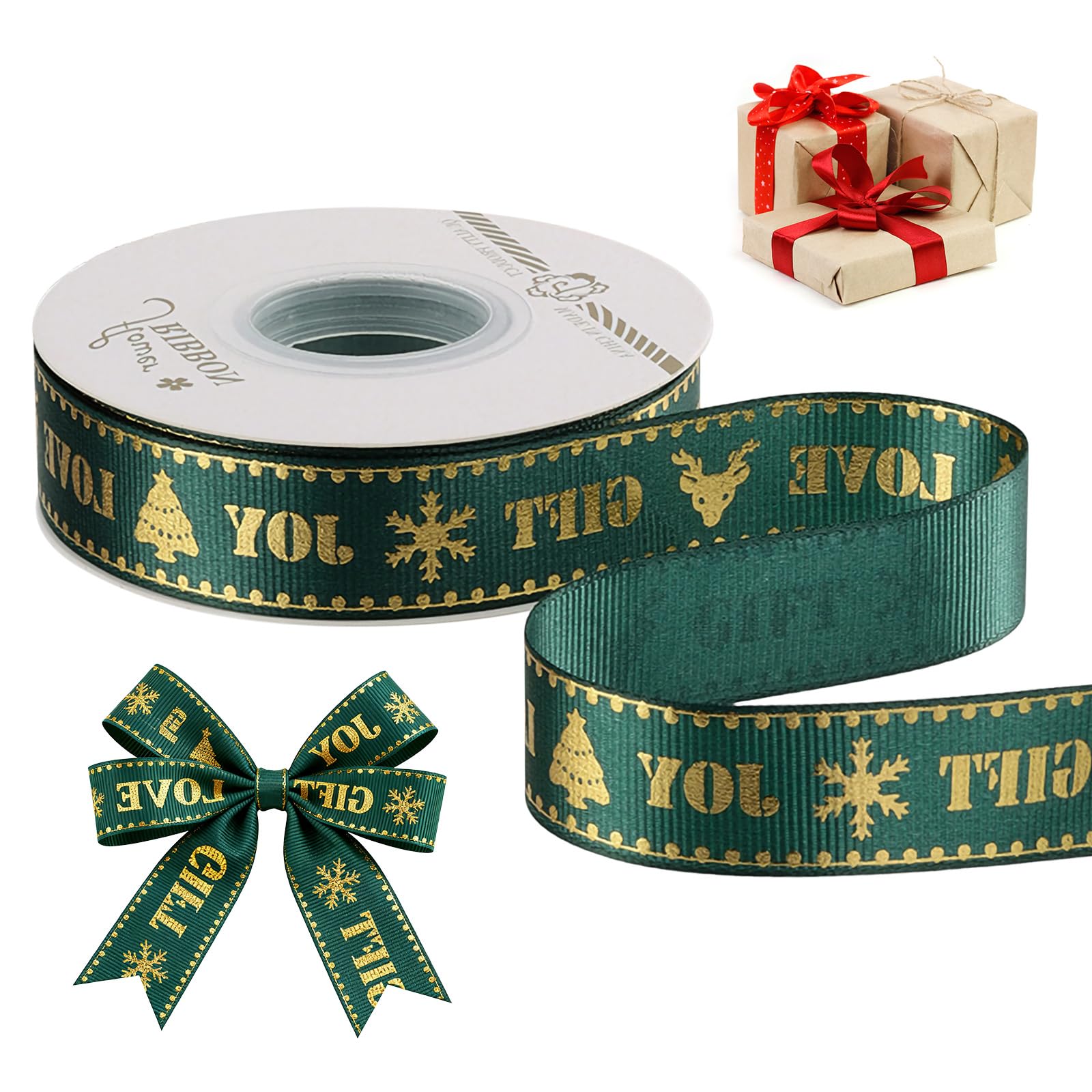 Christmas Ribbon for Gift Wrapping, Thick Fabric Silk Satin Floral Ribbons for Crafts (Christmas Gift (Green)-2.5cm)