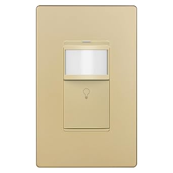 LIDER Motion Sensor Switch with Screwless Wall Plate, PIR Sensor Switch, Occupancy/Vacancy, No Neutral Required, Ground Wire Required, 1-Pole, Modern Smart Home, UL Listed, Thermoplastic, Matte Gold