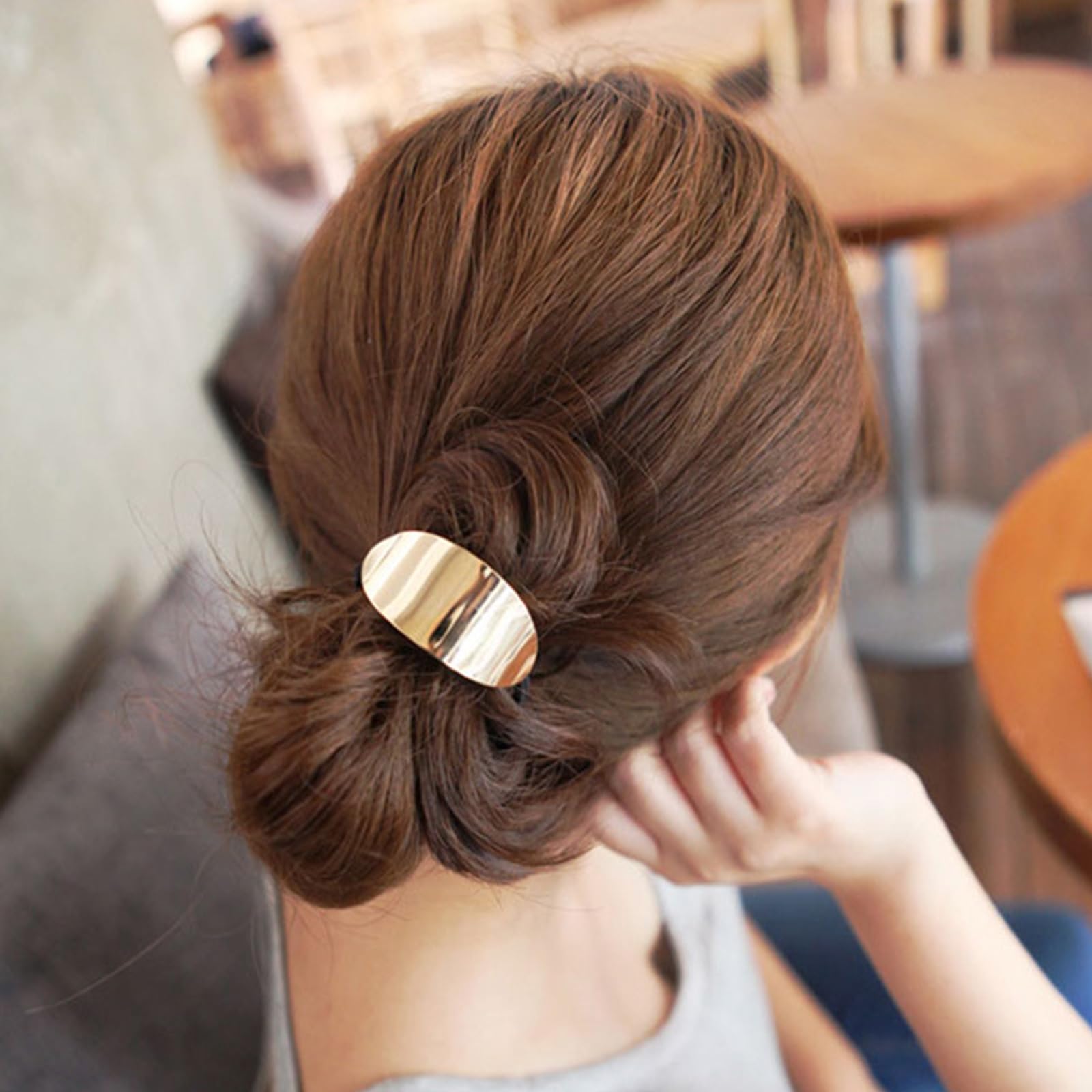 4 Pcs Gold Metal Ponytail Hair Cuffs, Minimalist Leaf Glossy Ellipse Hair Accessories, Decorative Hair Ties for Women and Girls Gift