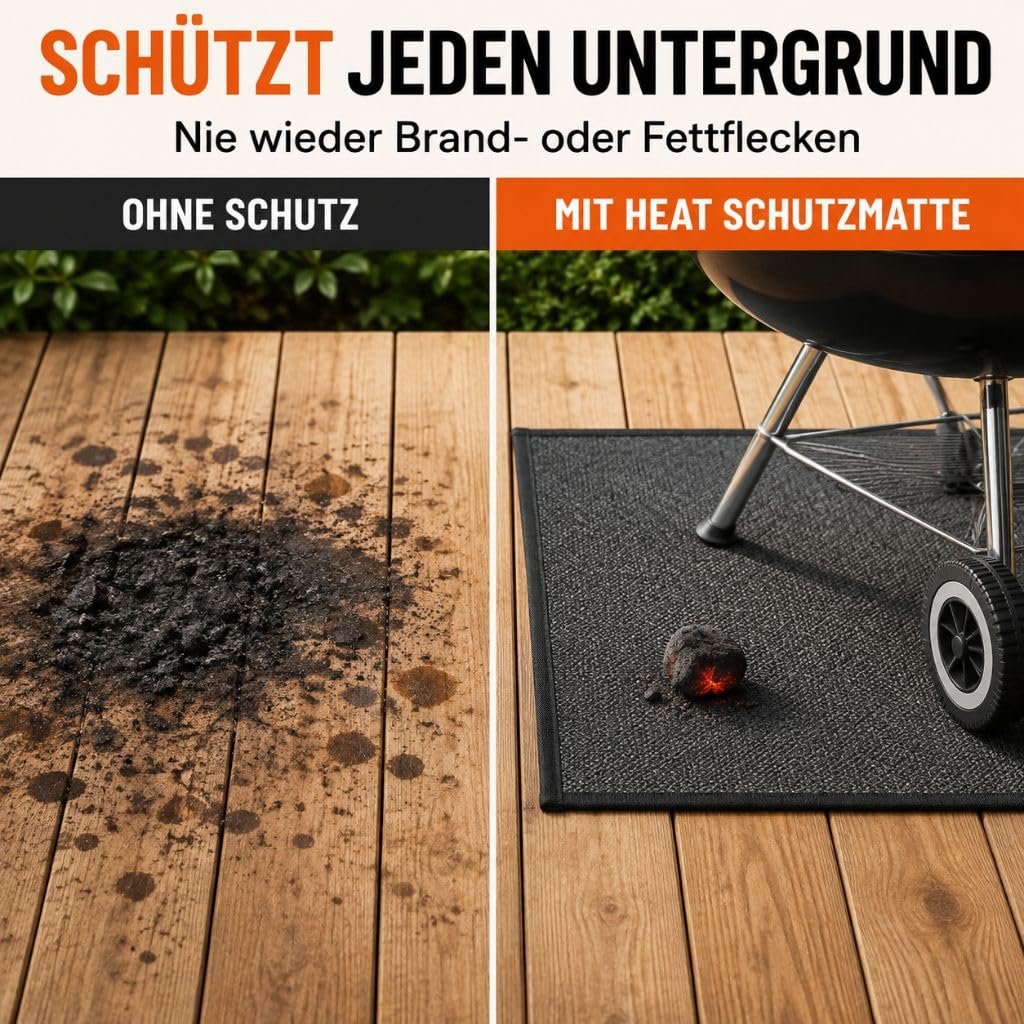 HEAT Grillmatte für Gasgrill 81x152cm, Grillmatten für Holzkohle, BBQ Grillmatten, Grillunterlage, Grillteppich, BBQ Zubehör, Rechteck