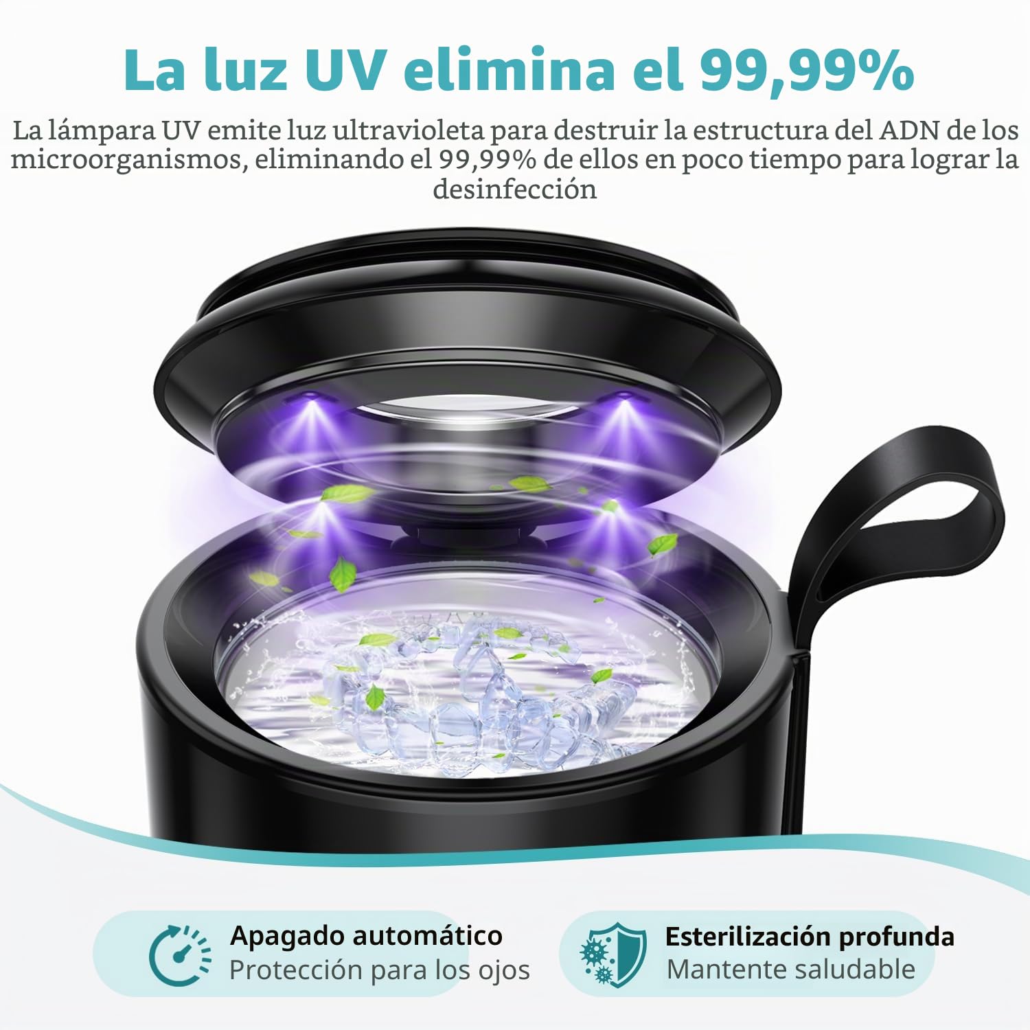 Limpiador Ultrasónico Inalámbrico para Prótesis Dentales, 48 kHz, 125 ml, 3 Modos, Luz UV, Batería 2000 mAh