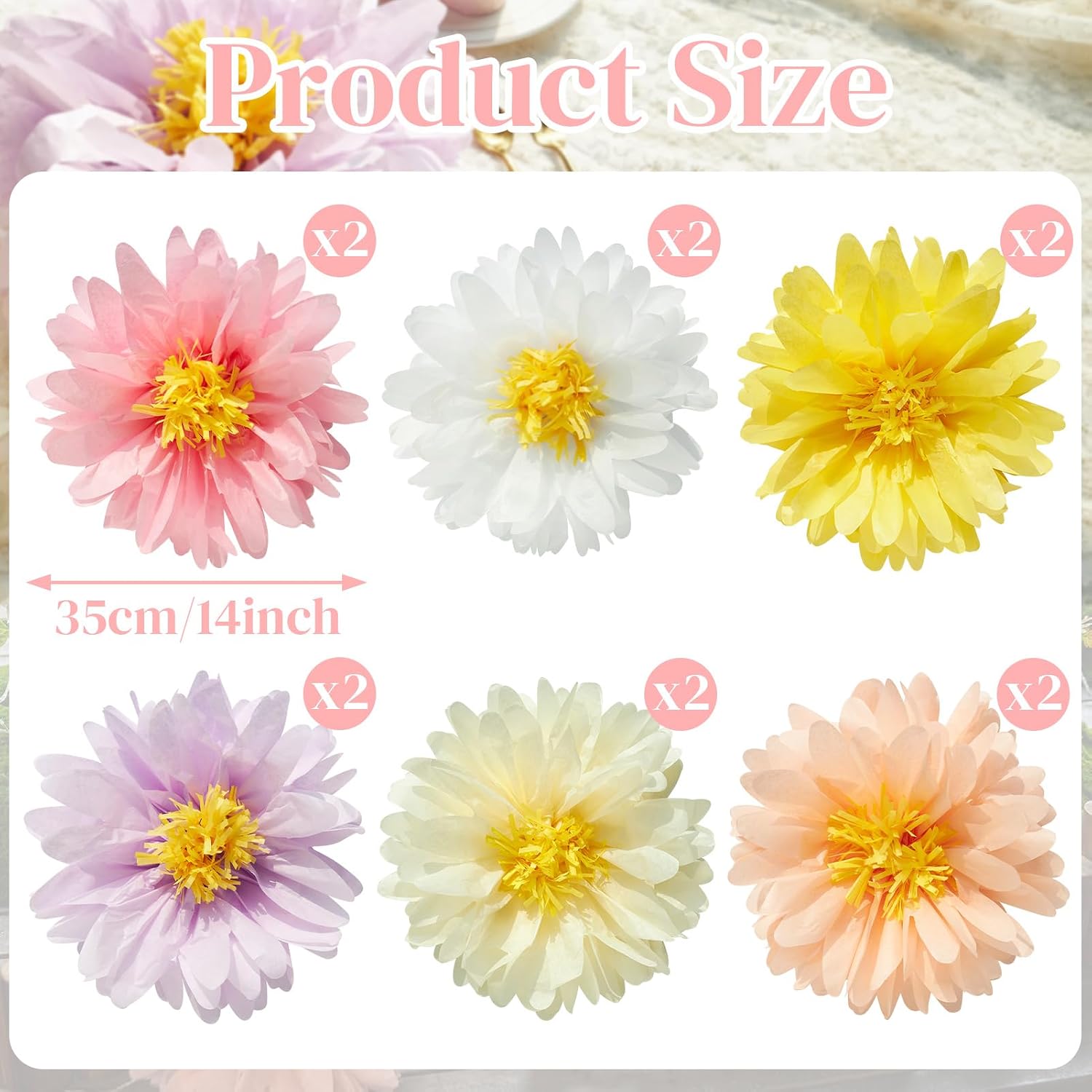 12PCS Colorful Daisy Tissue Paper Pom Poms Daisy Themed Party Decoration Multicolored Flowers Decorations Daisy Hanging Deco for 1st Birthday Baby Shower Wedding Wall Classroom