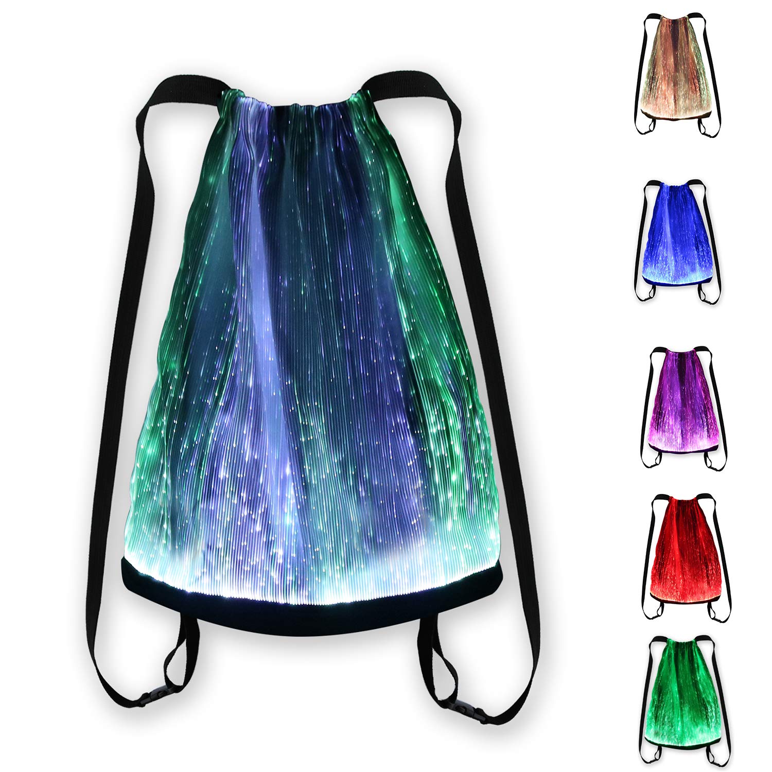 Gift2yoLED Light up Backpack Glowing Bag For Rave Music Festival Party Christmas Halloween, Unisex Flashing Drawstring Bag,Multicolor,Mobile APP Control, White, M, Drawstring