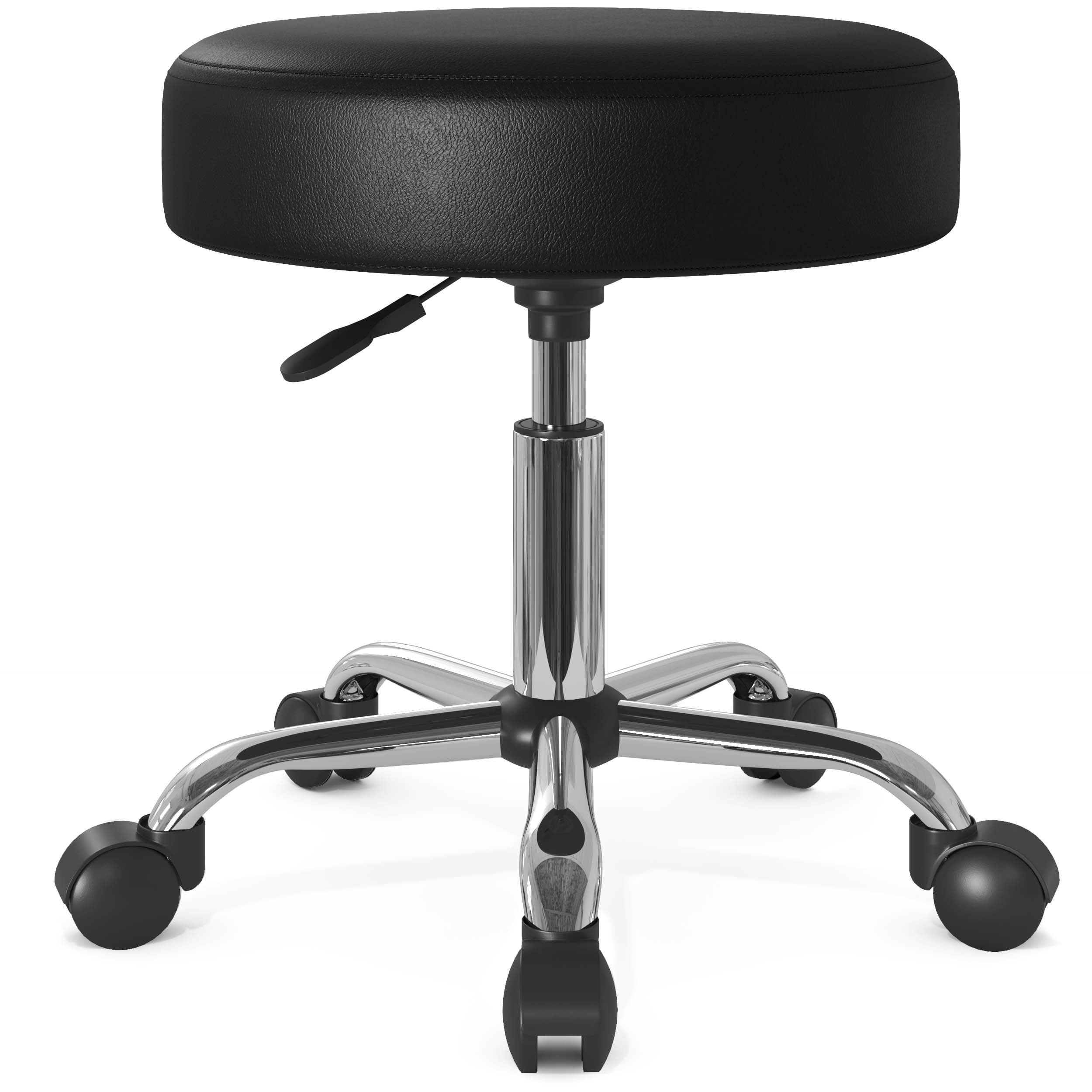 SHA CERLIN Rolling Stool with Wheels Swivel Shop Salon Chair Adjustable Drafting Massage Medical Tattoo Spa with PU Leather Cushioned,Black and Silver