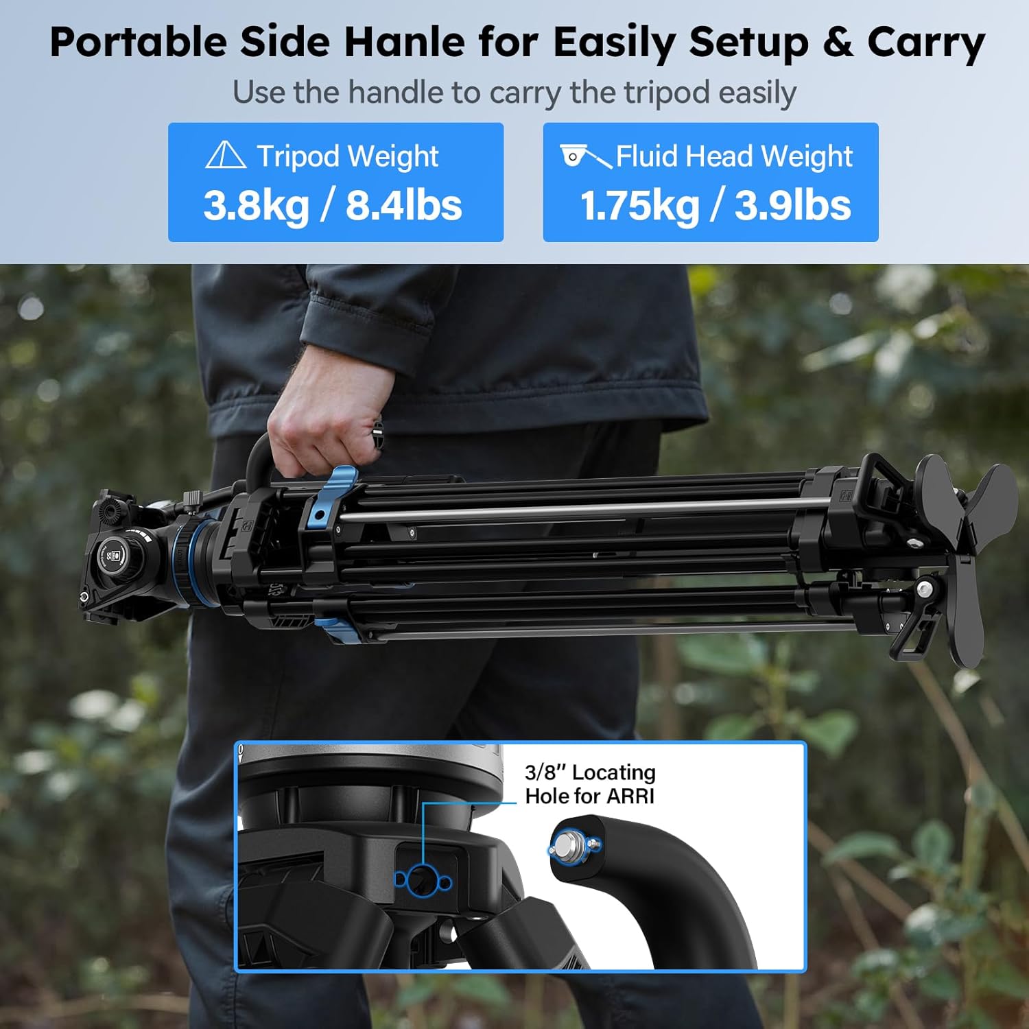 SIRUI SQ75A Video Tripod with Hydraulic Fluid Head, 70.1" Rapid Heavy Duty Tripod for Camera, Stepless Damping on Tilt & Pan, Dual QR Plate Mode, Aluminum Alloy, Max Load 8kg/17.6lb (SQ75A+S5)