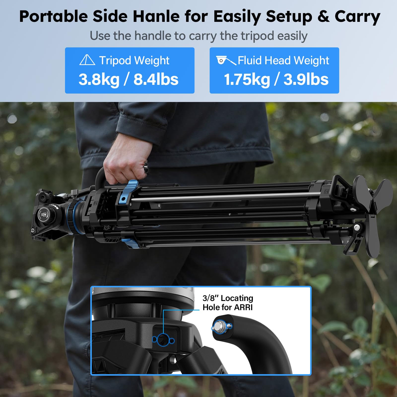 SIRUI 70,1"/178cm szybki system statywu ze stopu aluminium do kamery, SQ75A+S5 statyw wideo z głowicą płynu hydraulicznego, ciągłe tłumienie, podwójny tryb płyty QR, maks. 8 kg/17,6 lbs