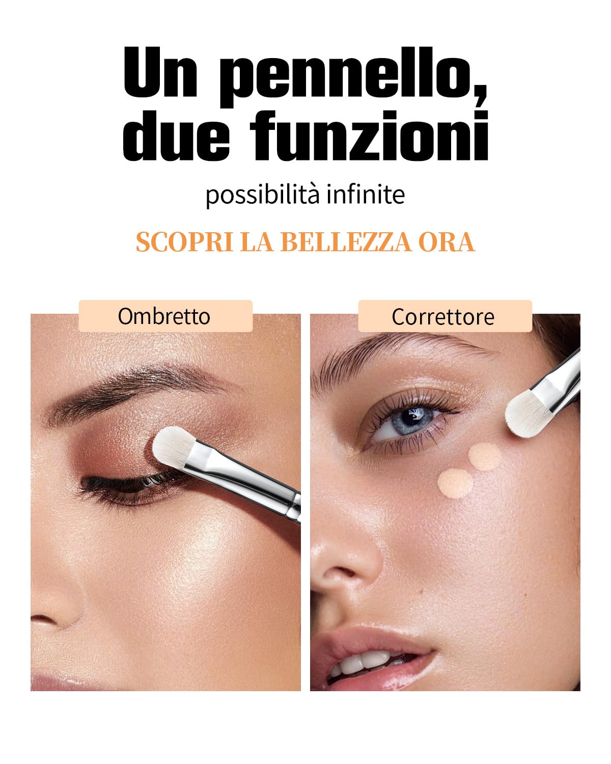 EIGSHOW Pennello per ombretto, Pennello professionale doppio uso ombretto e correttivo con pelo di capra Saikoho, Pennello per trucco occhi premium per sfumare, sbavare e sfumare, nero(E831)