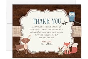 Woodland Animals Baby Shower Thank You Cards with Custom Names and Message