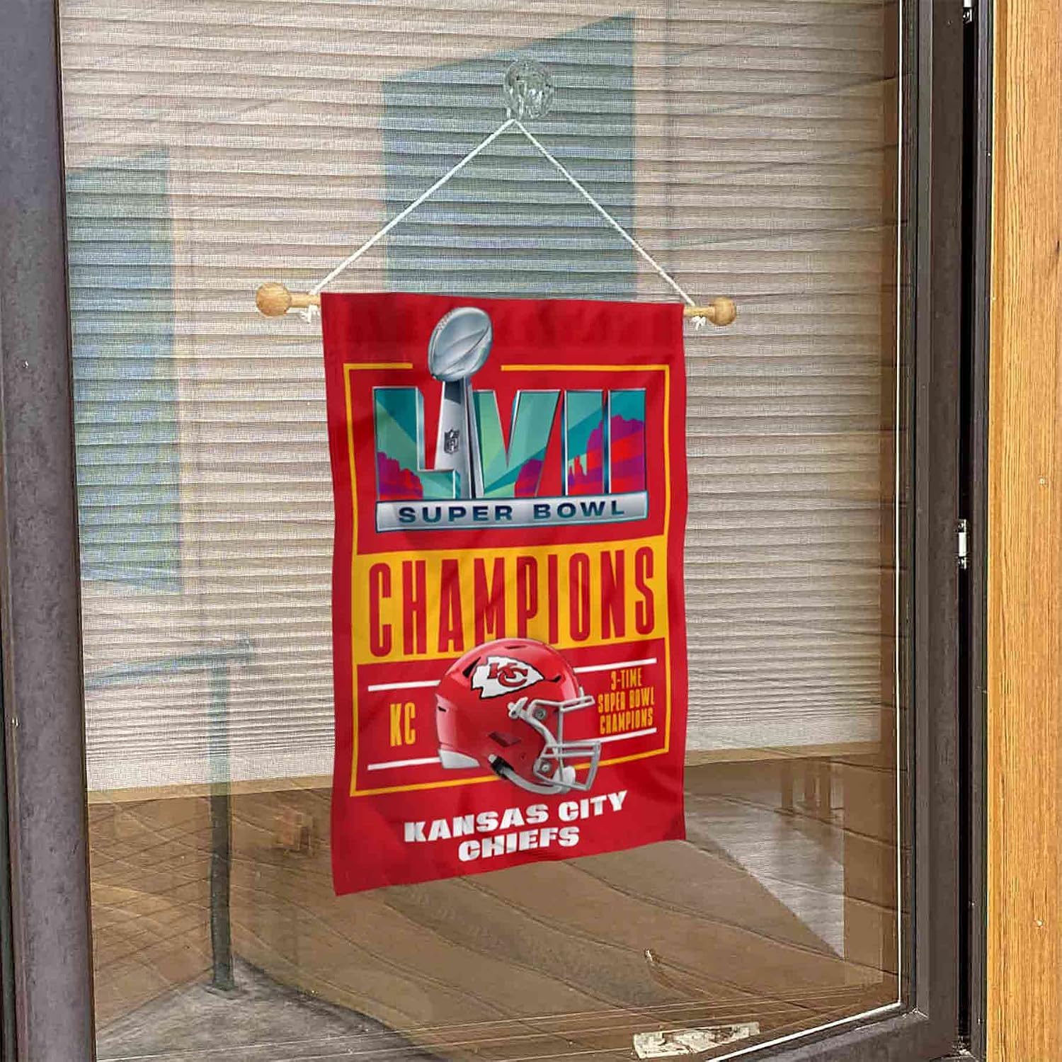 WinCraft Kansas City Chiefs Super Bowl LVII 2022 2023 Champions Banner Window Wall Hanging Flag with Suction Cup