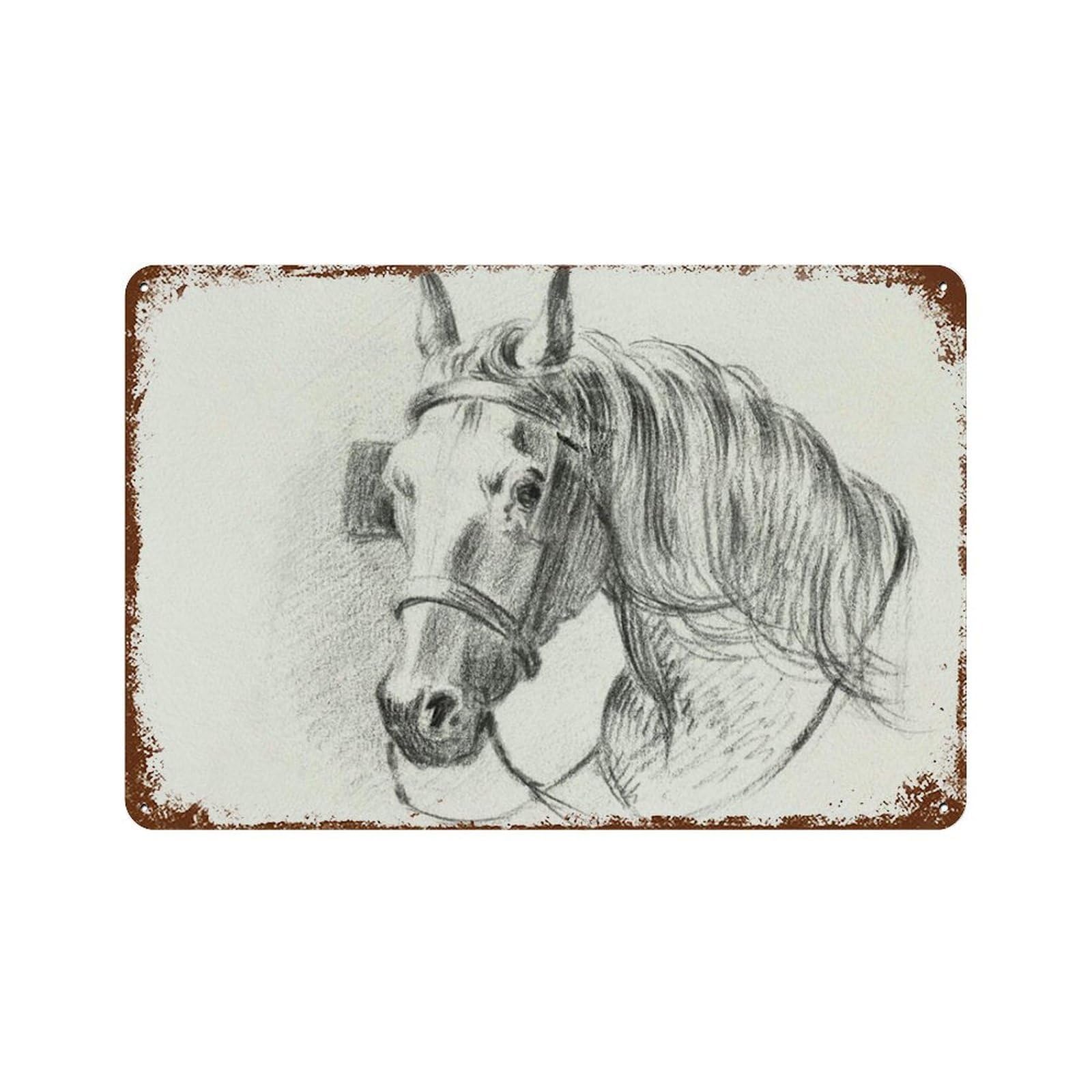 xiaoxiaoshen Vintage Horse Sketches, Minimalist Quick Sketches, Rural Farmhouses Wall Decor Art Metal Tin Poster Modern Home Decor Art Home Bar Shop Decorations Vintage Sign 20x30cm