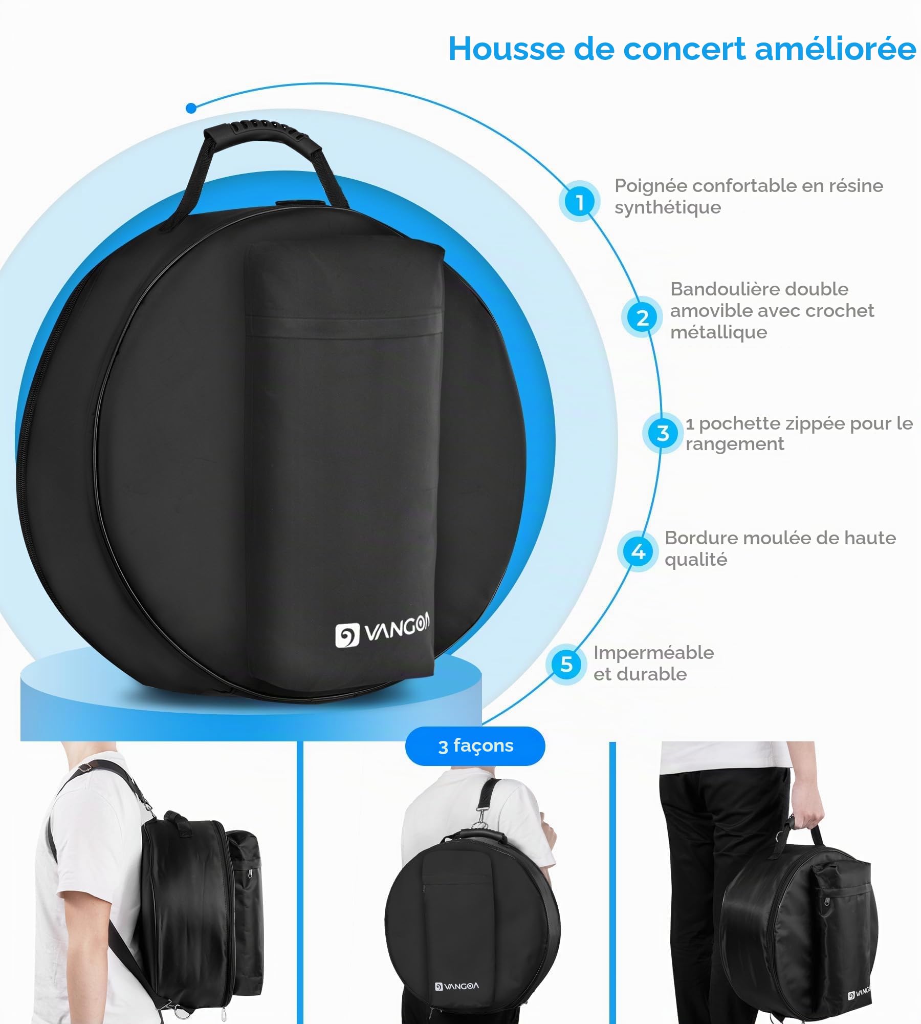 Vangoa Ensemble de caisse claire,Caisse claire de 14 pouces avec support percussion instrument,caisse claire de marche pour étudiants,adulte,débutants,noir